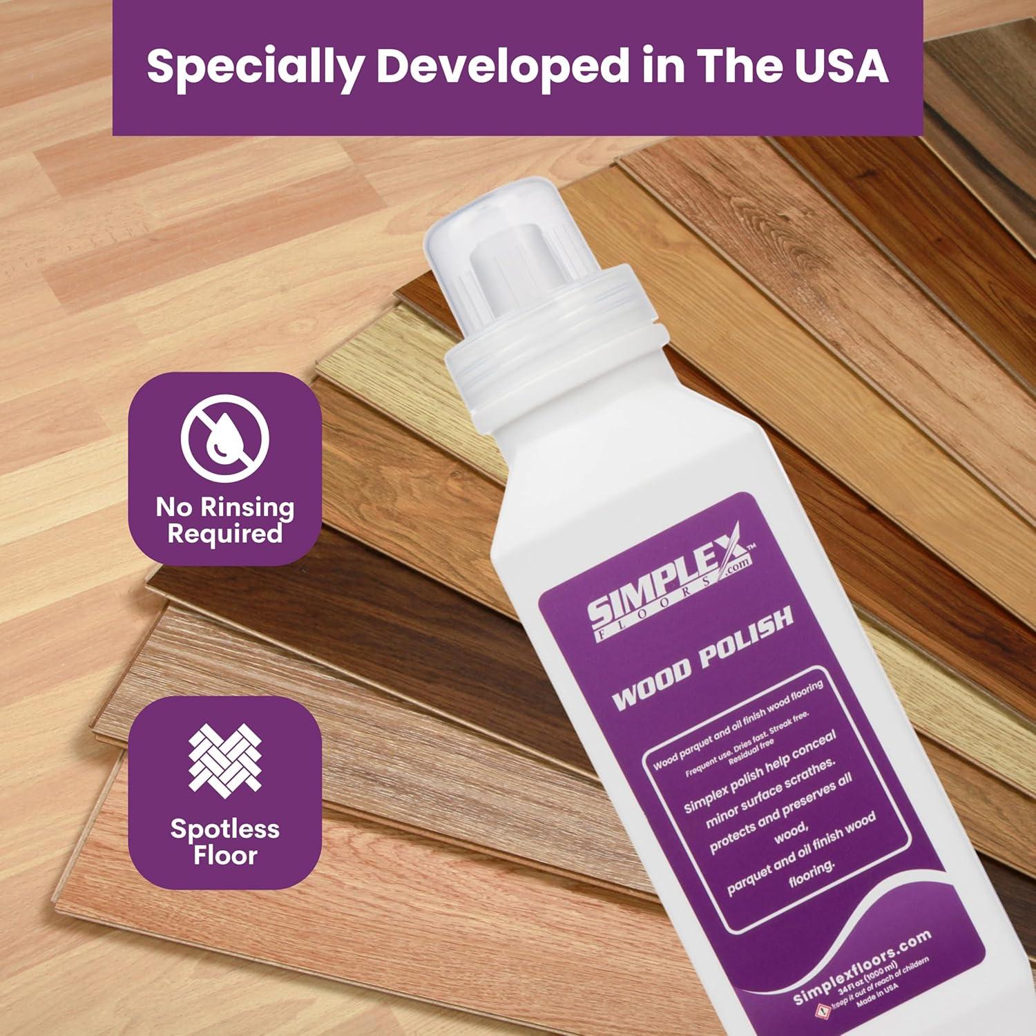 Simplex Floors Polish Solution for Hardwood Floors, Wood Parquets & Oil Finish Flooring, 34 fl.oz