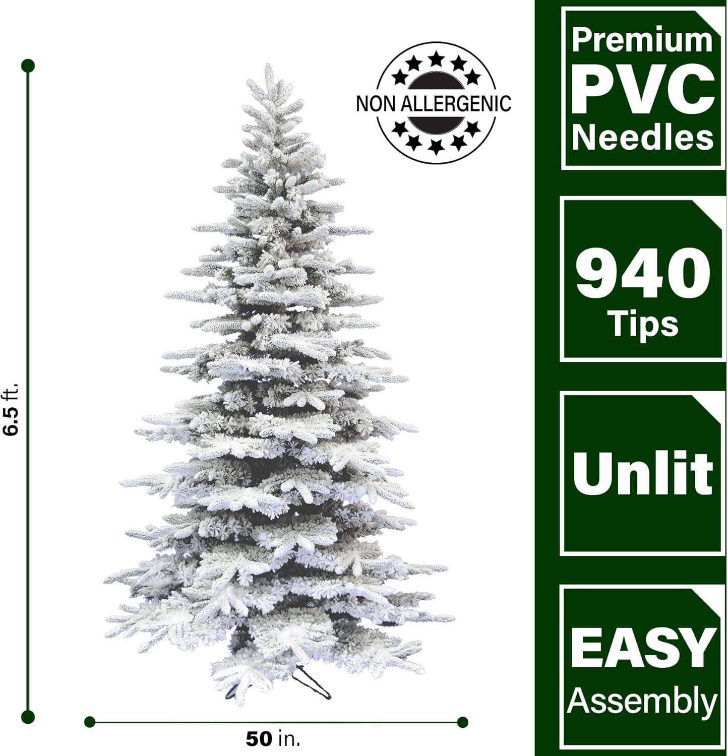 6.5-Ft White Flocked Artificial Christmas Tree with Stand