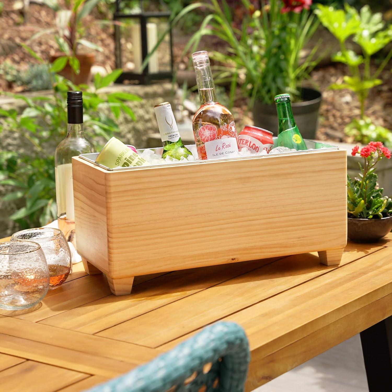 Natural Pine and Galvanized Metal Beverage Tub