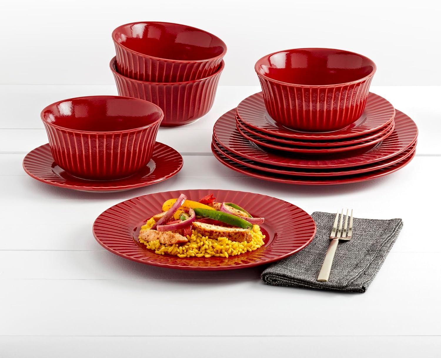 Richmond Red Hand Painted Stoneware Dinnerware Set, Service for 4