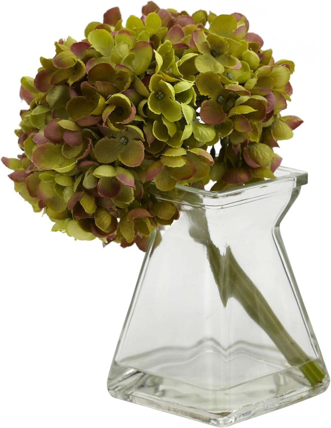 Set of 3 Multicolor Artificial Hydrangea Arrangements with Glass Vases