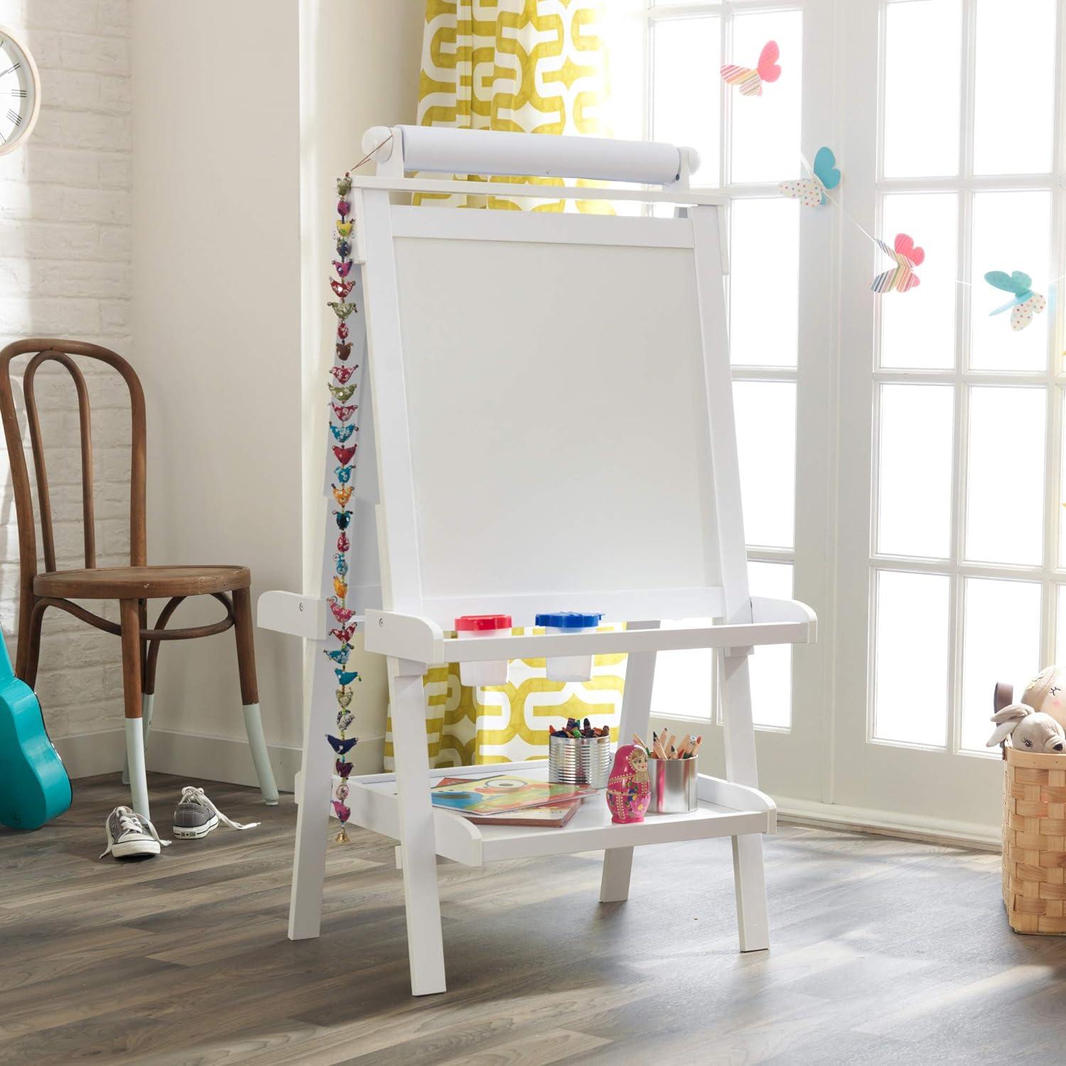 White Freestanding Double-Sided Easel with Paper Roll and Storage