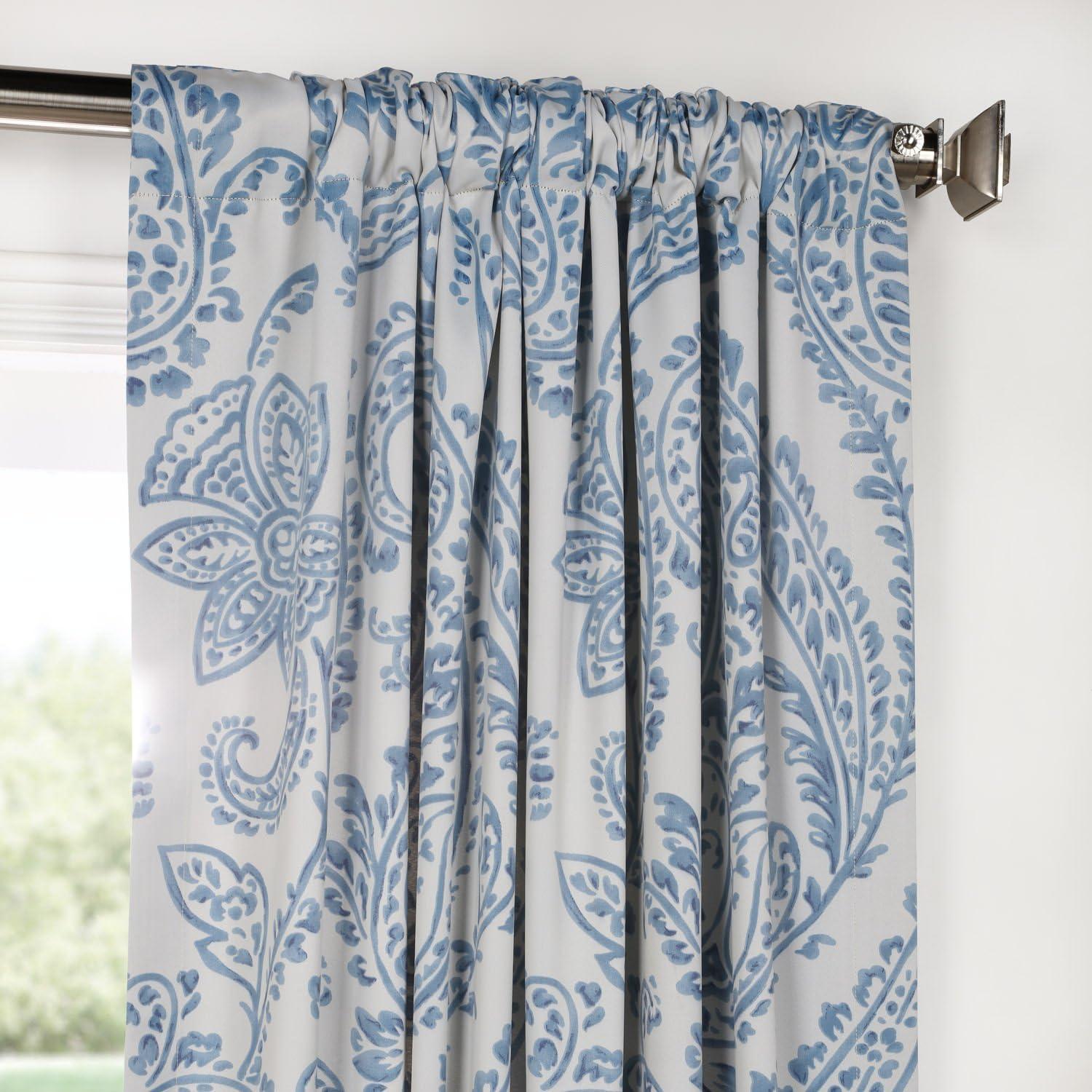 Tea Time Blue Floral Blackout Polyester Curtains 50" x 63"