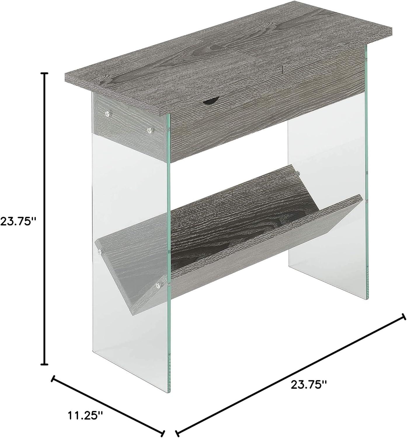 Convenience Concepts SoHo Flip Top Glass End Table with Charging Station and Shelf, Weathered Gray