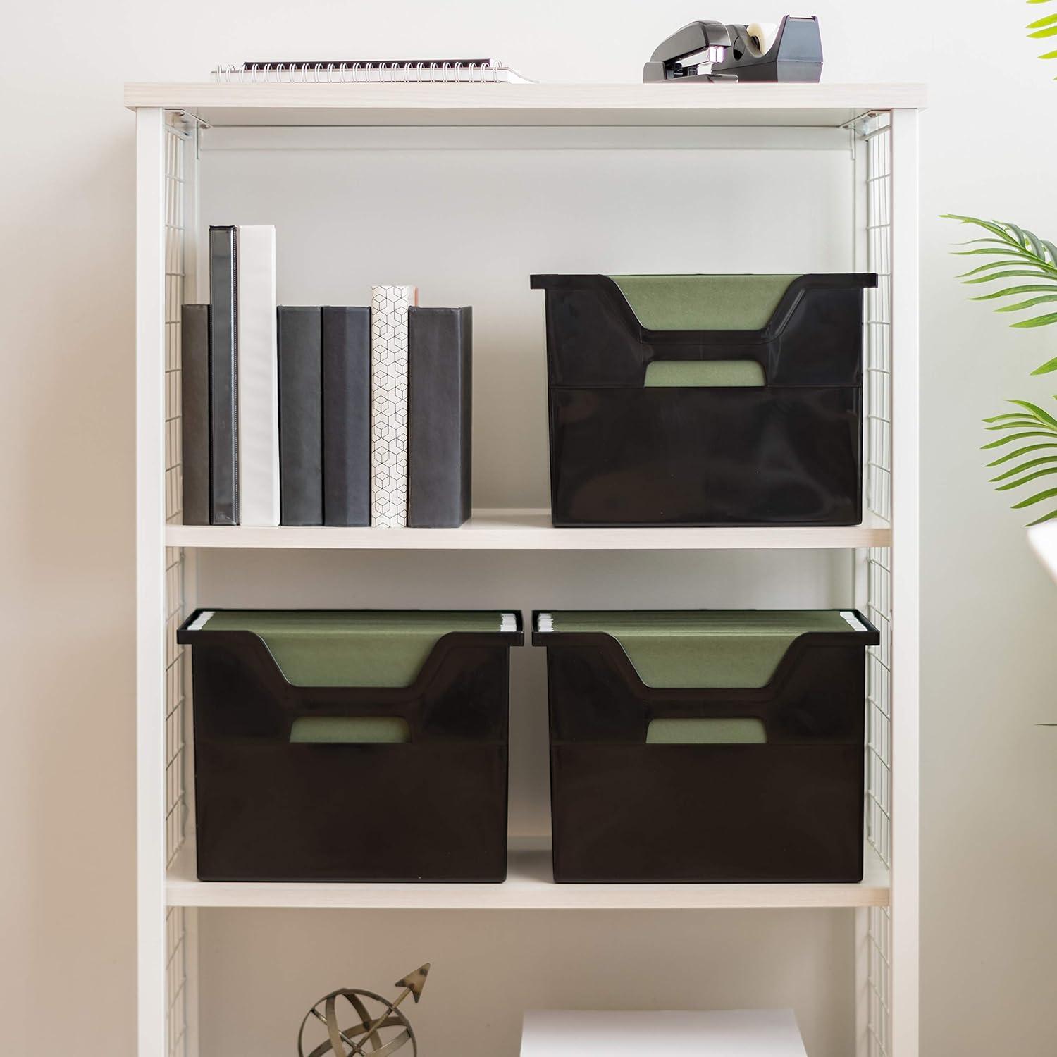 IRIS USA Large Portable Desktop File Box with Open Lid, 4 Pack, Black