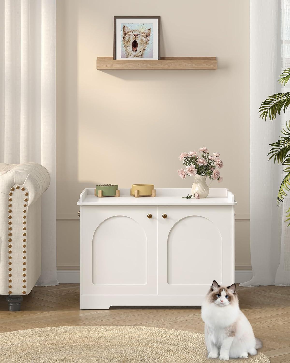 Tucker Murphy Pet™ Bohy Cat Litter Box Enclosure with Handles, Hidden Litter Box Furniture with Removable Partition, Wooden Pet House Side End Table, for Living Room, Bedroom