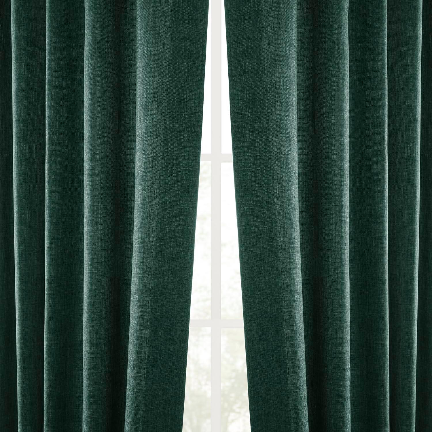HPD Half Price Drapes Empire Green Italian Faux Linen Room Darkening Curtains with Rod Pocket - 1 Panel - Window Curtains for Living Room & Curtains for Bedroom, 50W X 108L