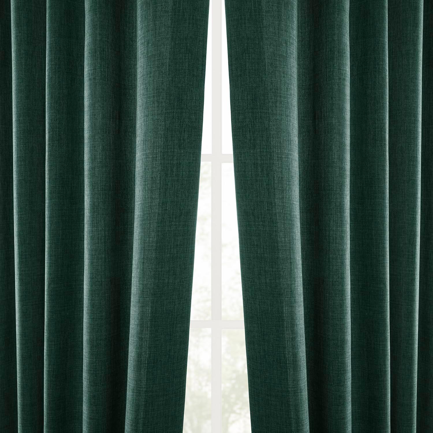 HPD Half Price Drapes Empire Green Italian Faux Linen Room Darkening Curtains with Rod Pocket - 1 Panel - Window Curtains for Living Room & Curtains for Bedroom, 50W X 108L