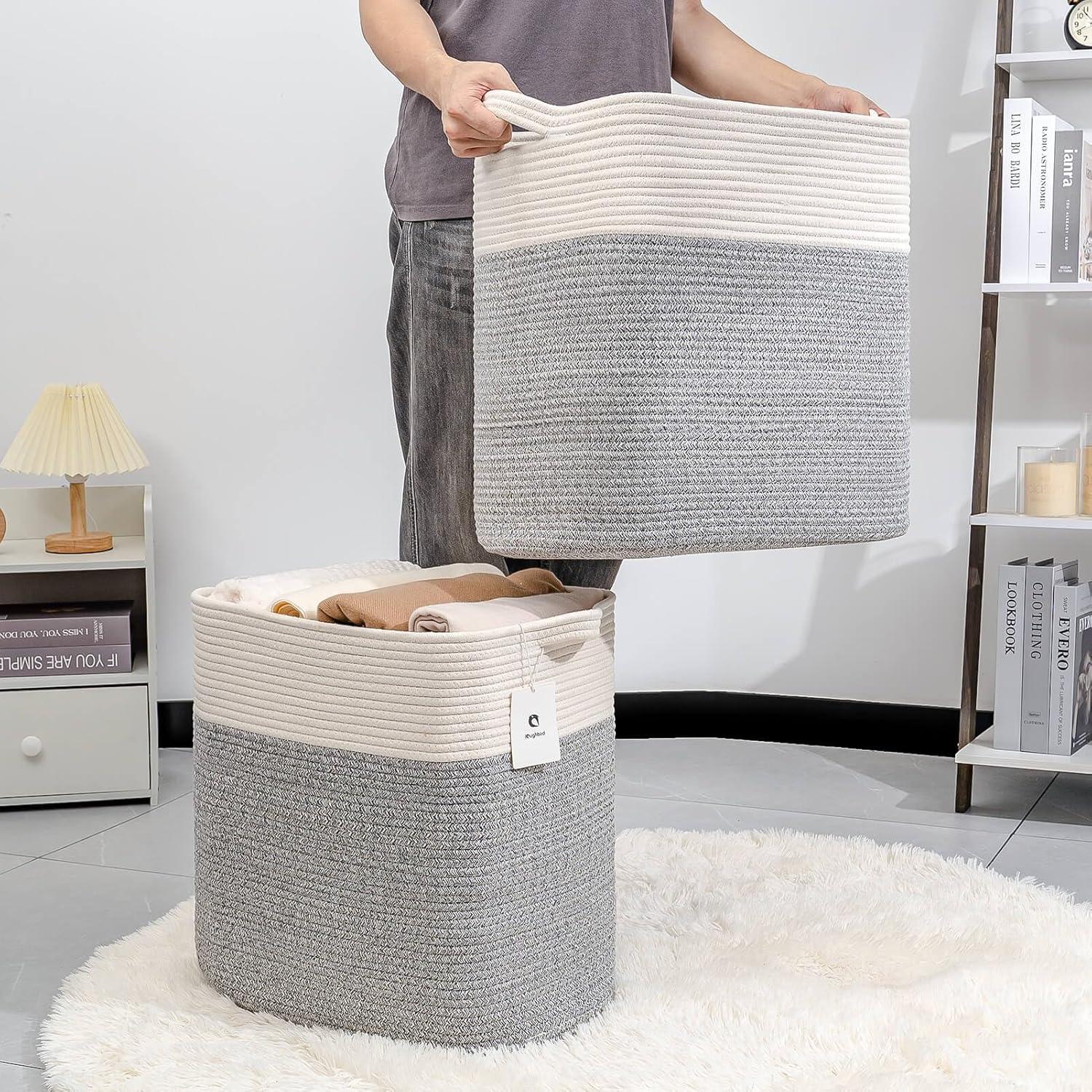 Hamper Toy Storage Collapsible Laundry Bin, Medium Fabric Organizer, 2pack - Silver Gray