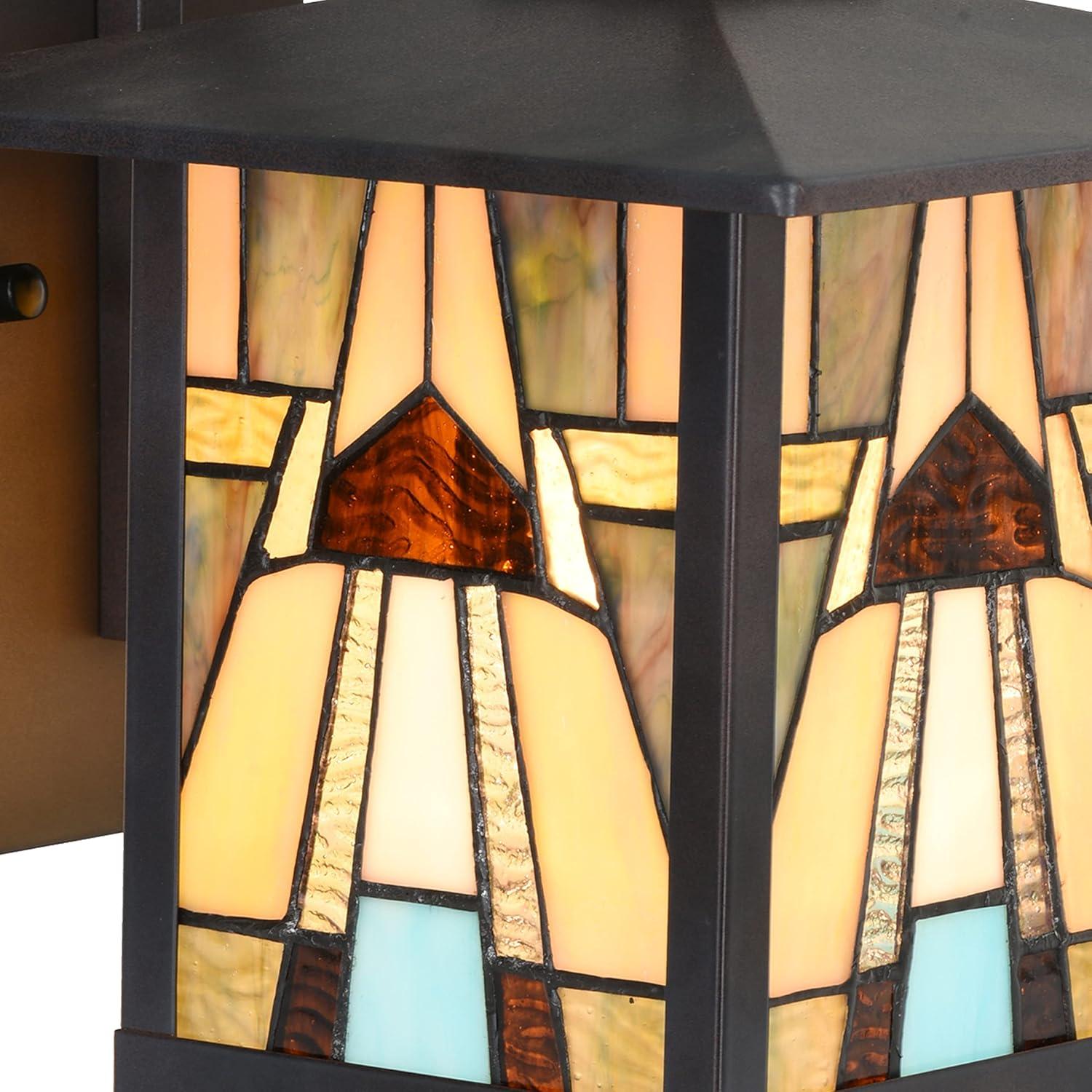 11.75" 1-Light Mona Mission Style Outdoor Wall Lantern Sconce Bronze - River of Goods: Stained Glass, ETL Listed, Weather-Resistant