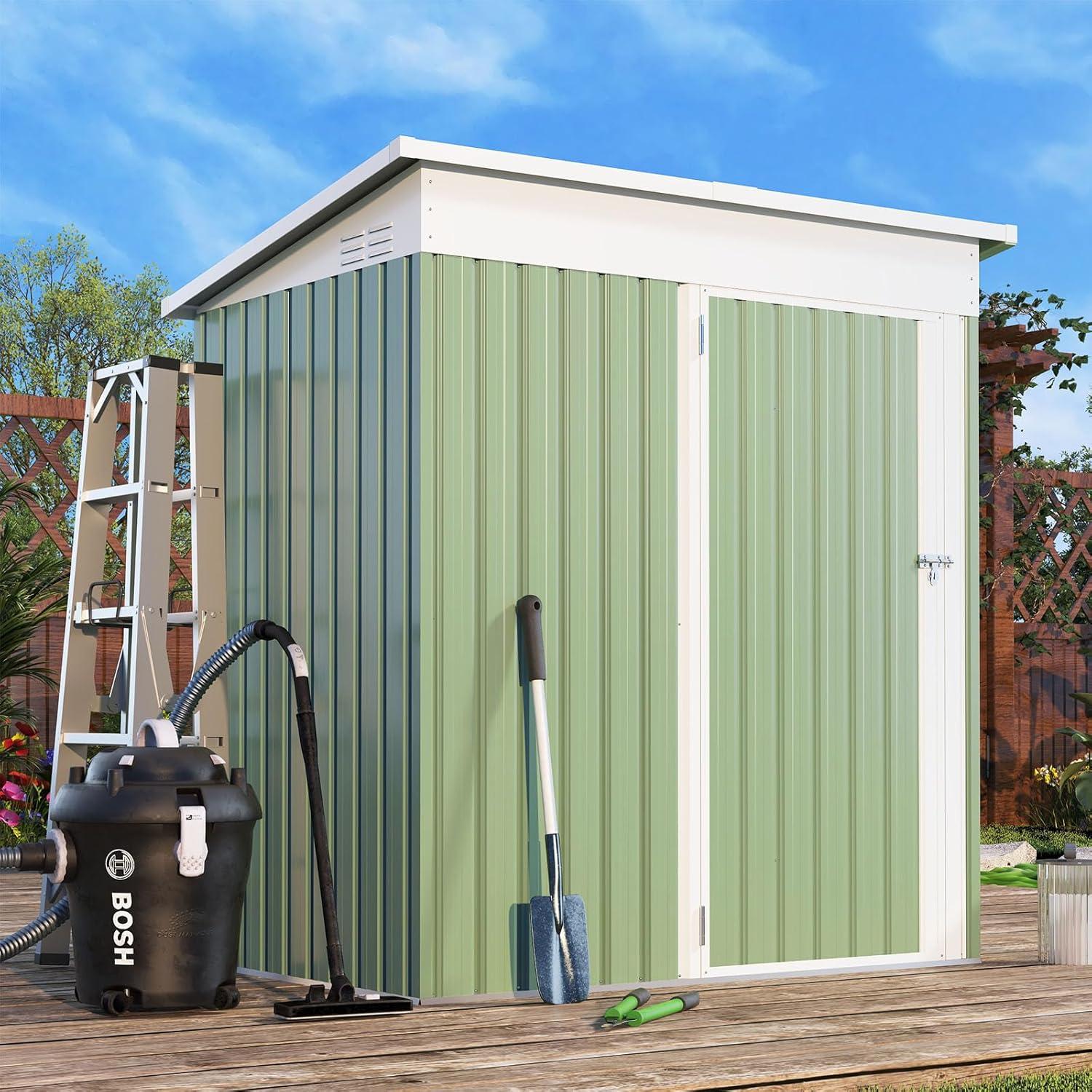 AECOJOY 5' x 3' Outdoor Metal Storage Shed with Lockable Door for Backyard in Green