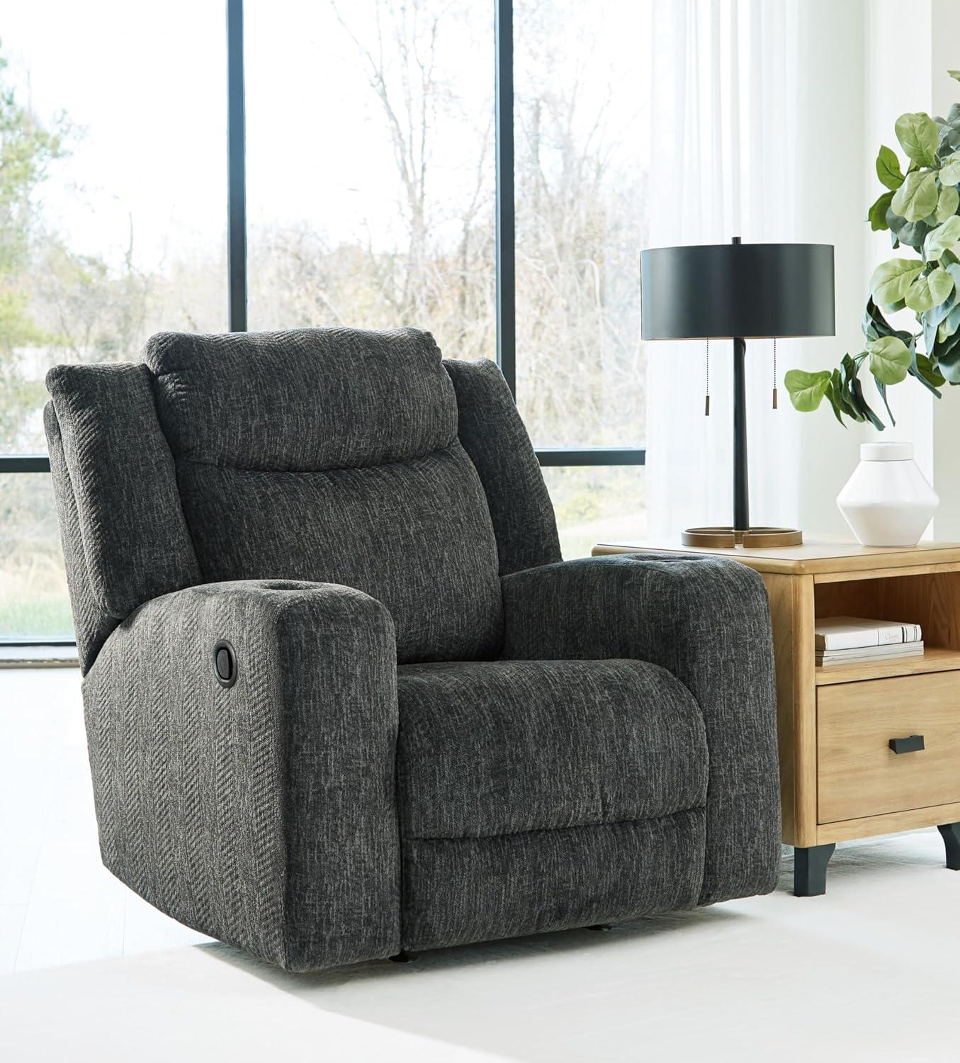 Black Velvet Modern Recliner with Cup Holders