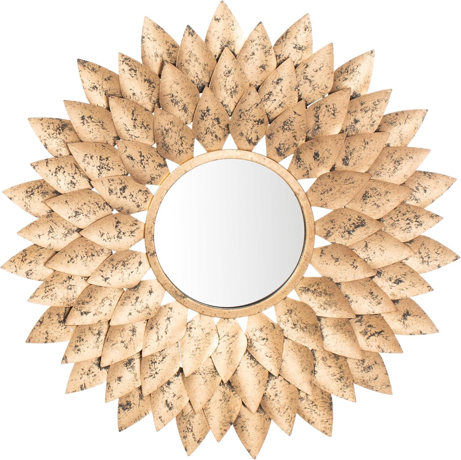 26.75" Contemporary Gold Wood Sunburst Round Mirror