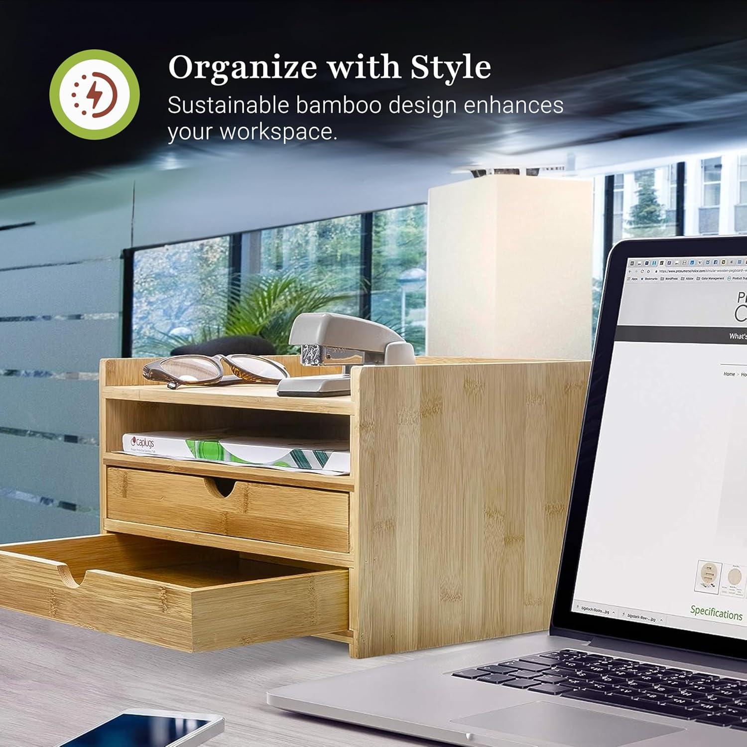 Prosumer'S Choice 3-Tier Bamboo Desktop Organizer With Us Letter Size Drawers for Home