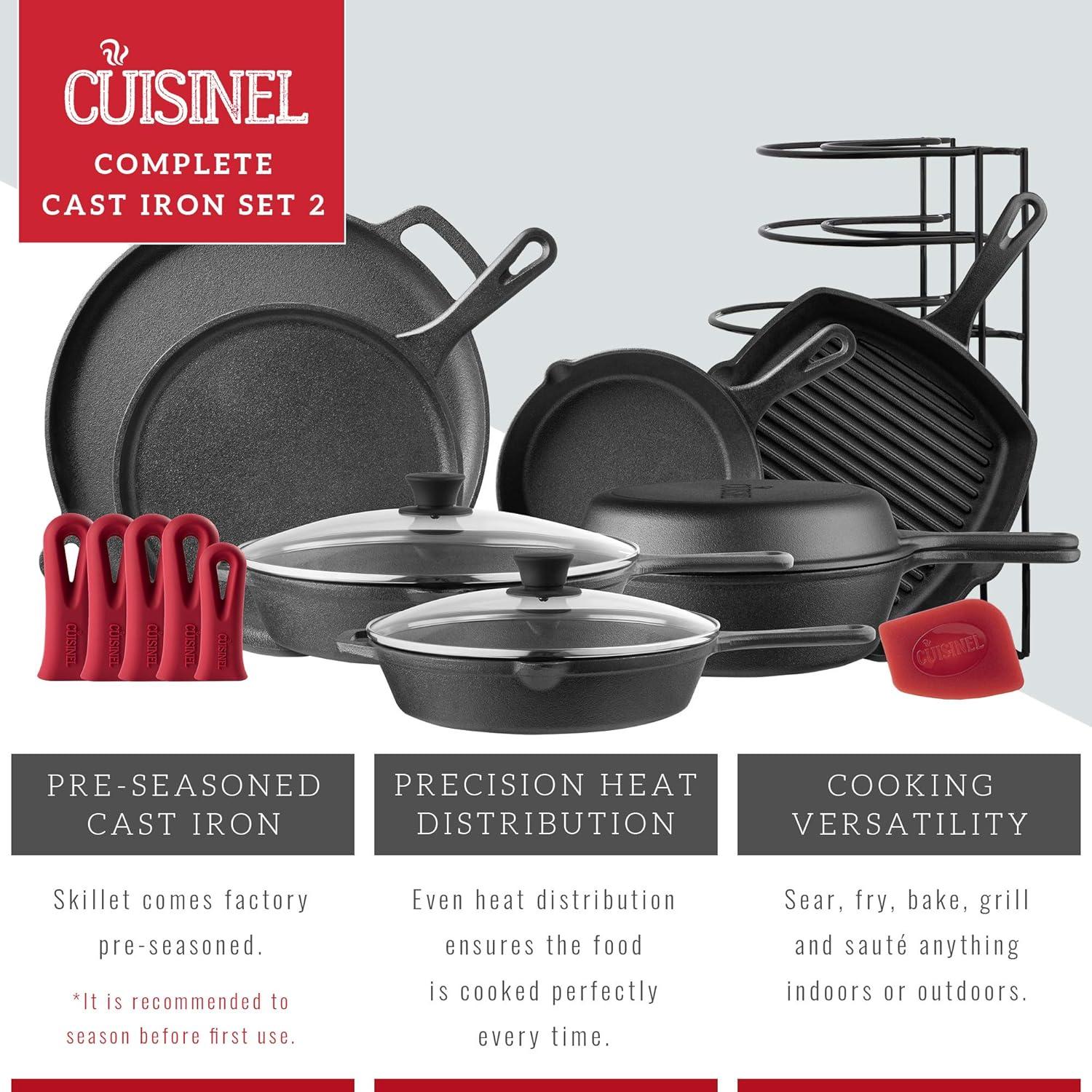 Cuisinel Cast Iron Cookware Set - Complete Pre-Seasoned Kit