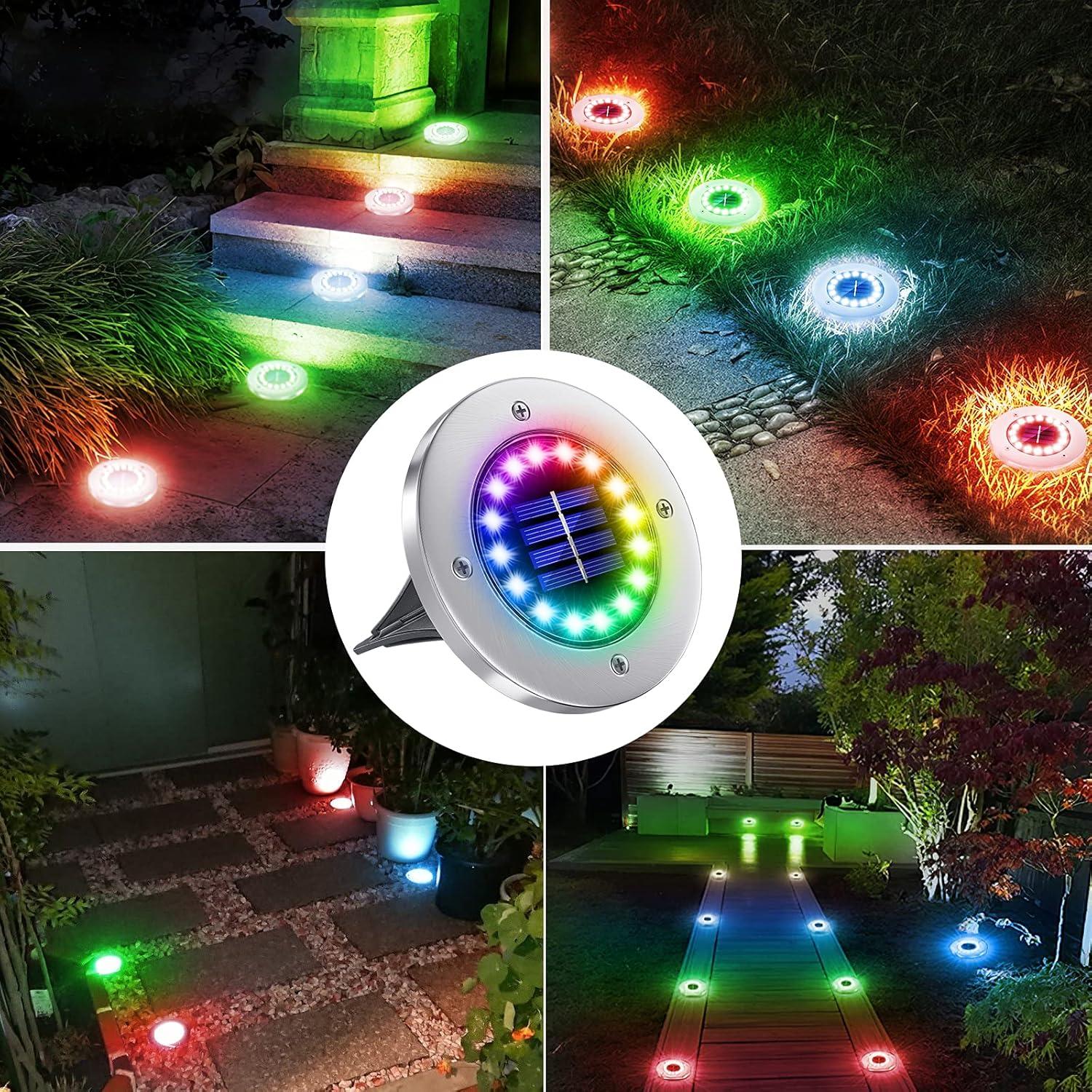 Solar Lights Outdoor, 16 LEDs Solar Ground Lights Waterproof Solar Landscape Lights for Pathway Garden Walkway Driveway Yard Decorations Multi-Color - 8 Pack
