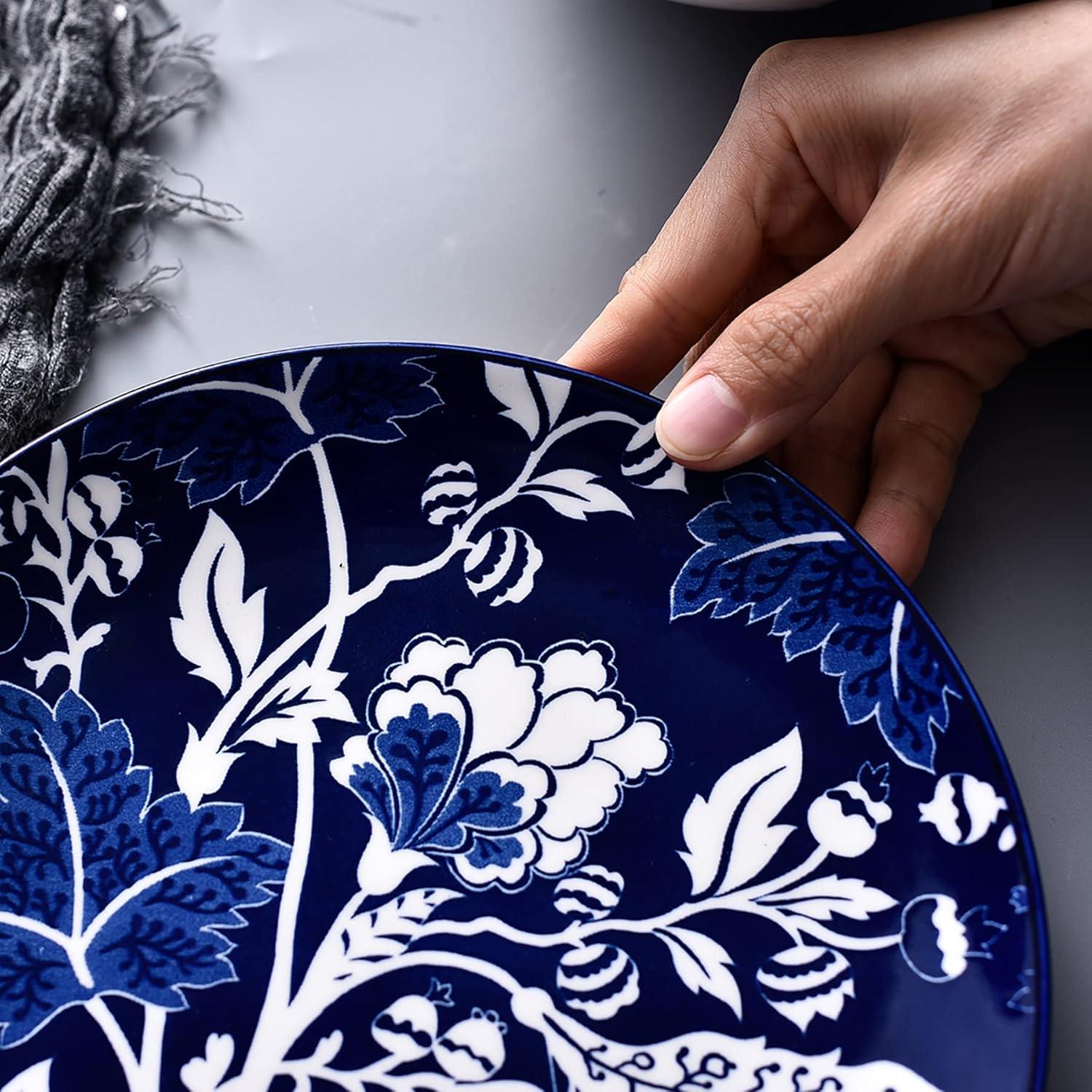 Wisenvoy Juegos de Vajilla Juegos de Platos y Tazones Juego de Platos de Cerámica Juego de Platos Vajilla de Gres Juego de Platos para 4 Azul