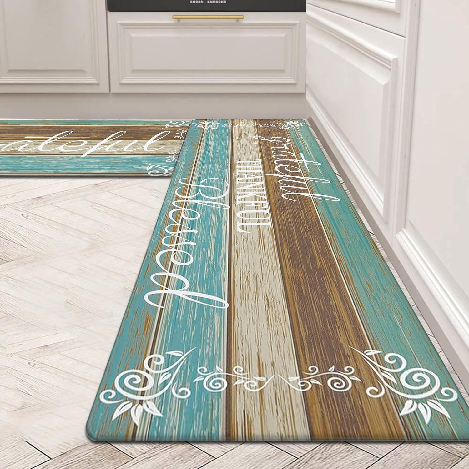 Rosalind Wheeler The Anti Fatigue Kitchen Mat Set of 2 Non Slip Cushioned Kitchen Mats for Floor Waterproof Farmhouse Kitchen Rugs and Mats Set Comfort Standing Desk Mat Carpet