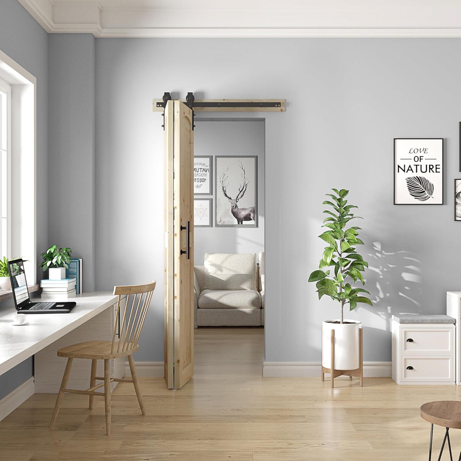 84'' Assembled Solid Wood Bi-Fold Barn Doors with Installation Hardware Kit