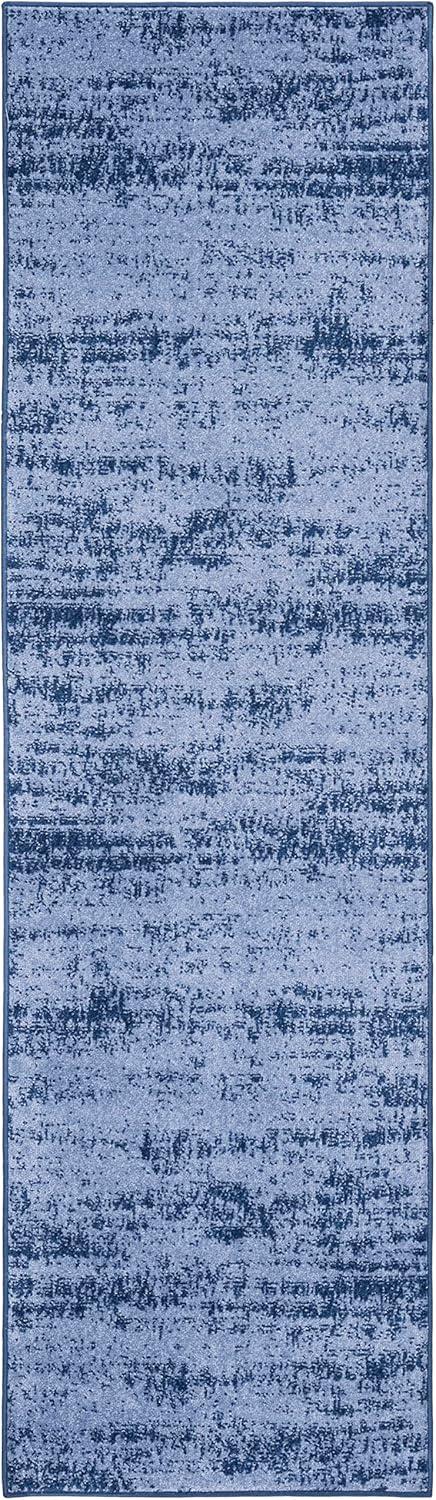 Denim Blue Abstract Reversible Outdoor Runner Rug