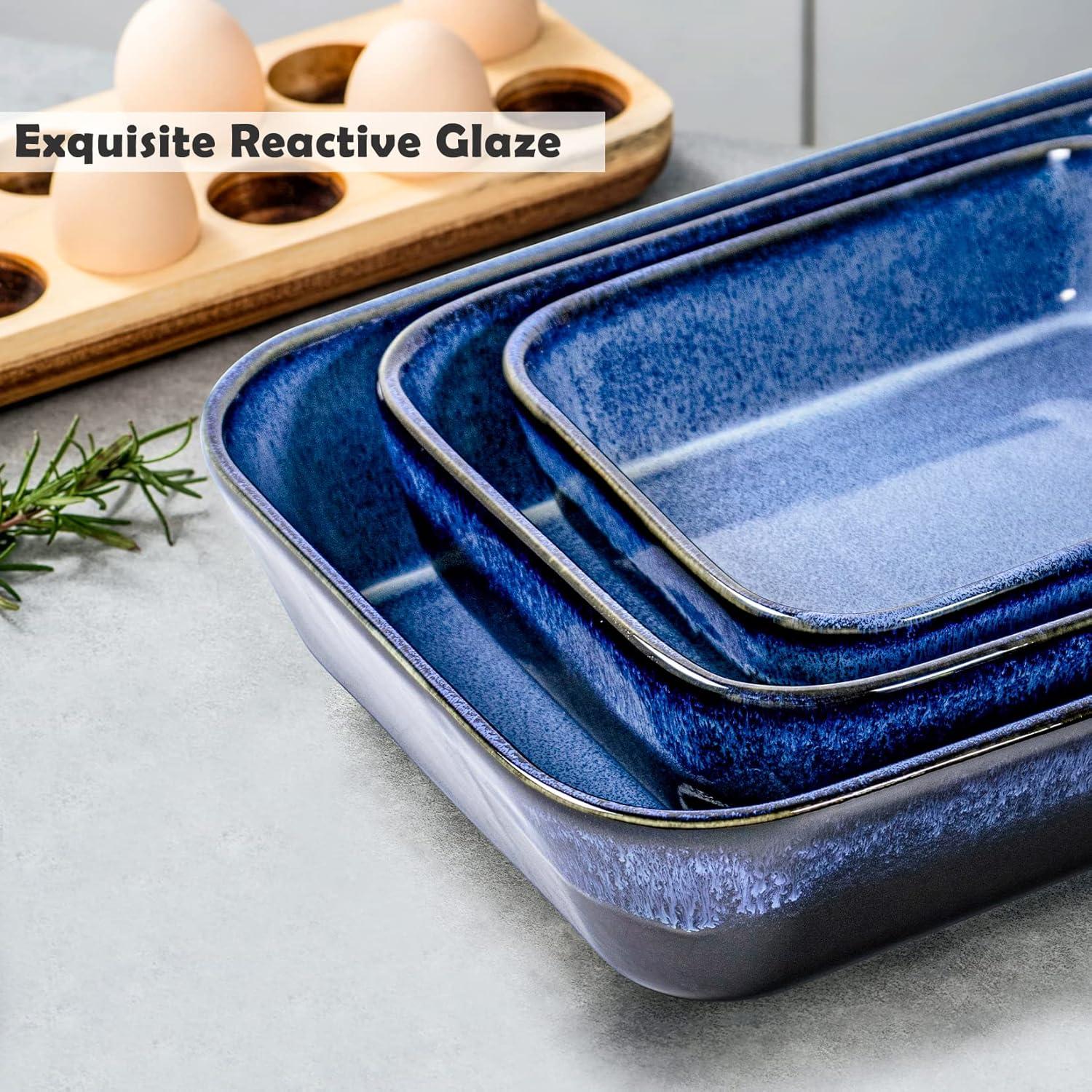 UNICASA Baking Dishes for Oven, Ceramic Casserole Dish Bakeware Set, 9x13 In Lasagna Pans, Blue Baker Dish for Cooking, Dinner - Reactive Glaze Blue