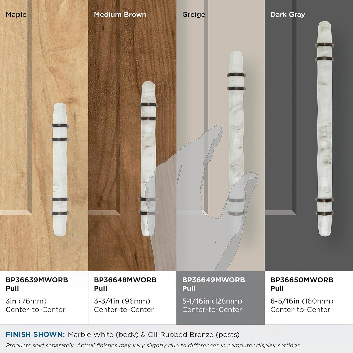 Amerock | Cabinet Pull | Marble White/Oil-Rubbed Bronze | 5-1/16 inch (128 mm) Center to Center | Carrione | 1 Pack | Drawer Pull | Drawer Handle | Cabinet Hardware