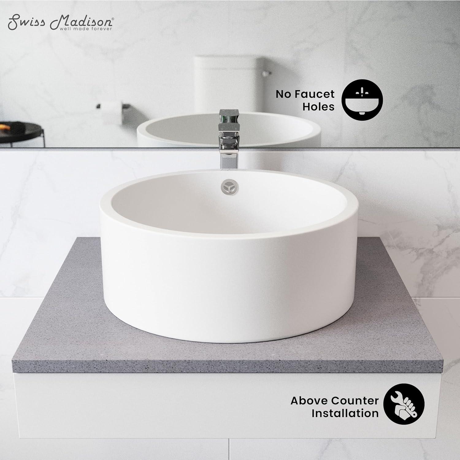 Swiss Madison Monaco Round Ceramic Bathroom Vessel Sink SM-VS252MW