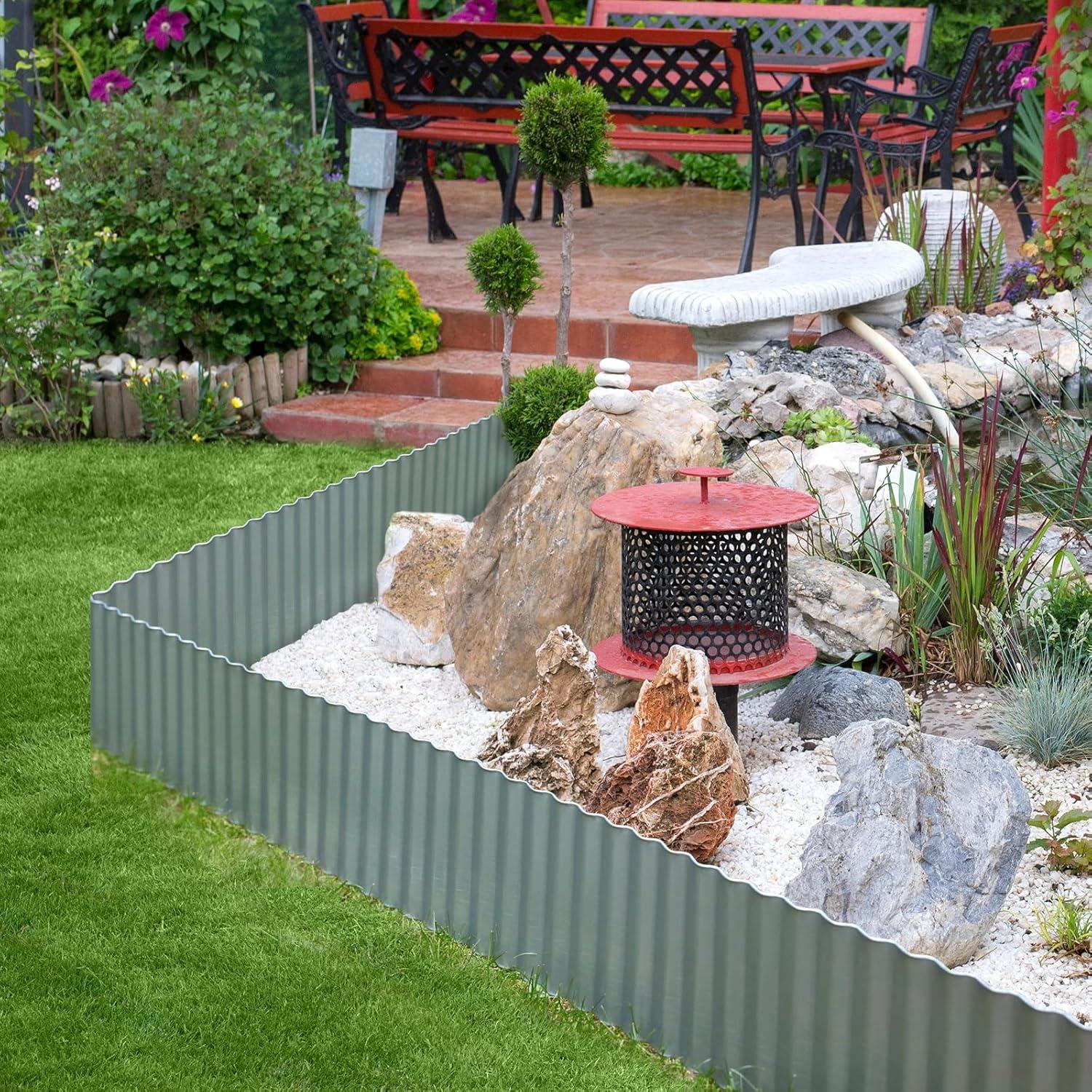 WORTH Wide-Corrugated Galvanized Steel Landscape Lawn Edging - 10" x 20' Flexible Sturdy Garden Long Strips of Metal Edging for Raised Flower Bed Tree Surrounds