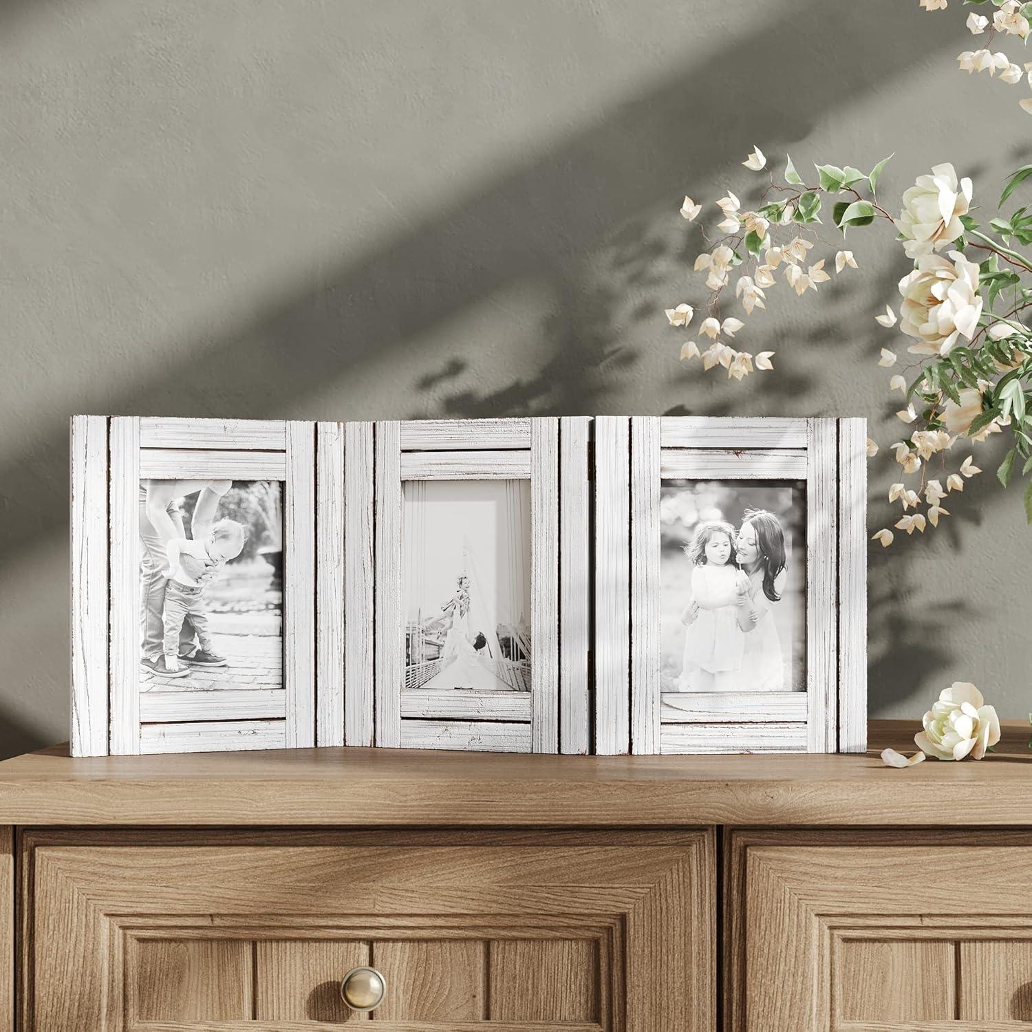 Barnyard Designs 5x7 Rustic Picture Frame, Distressed Wood Pictures Frames Farmhouse Picture Frames, Rustic Picture Frames 5x7, Tabletop, White, 22.5x9.5