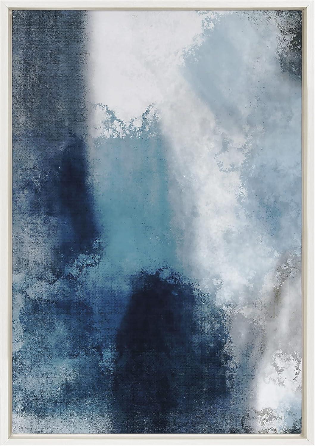 Aqua Abstract 1 White Framed Canvas Print, 23x33