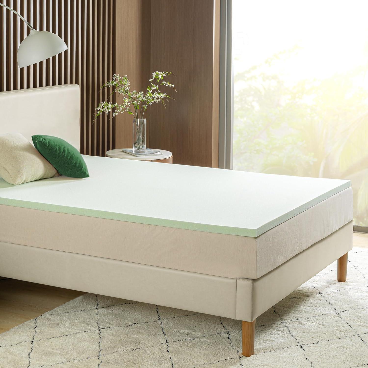 Green Tea Infused Memory Foam Mattress Topper, Full Size