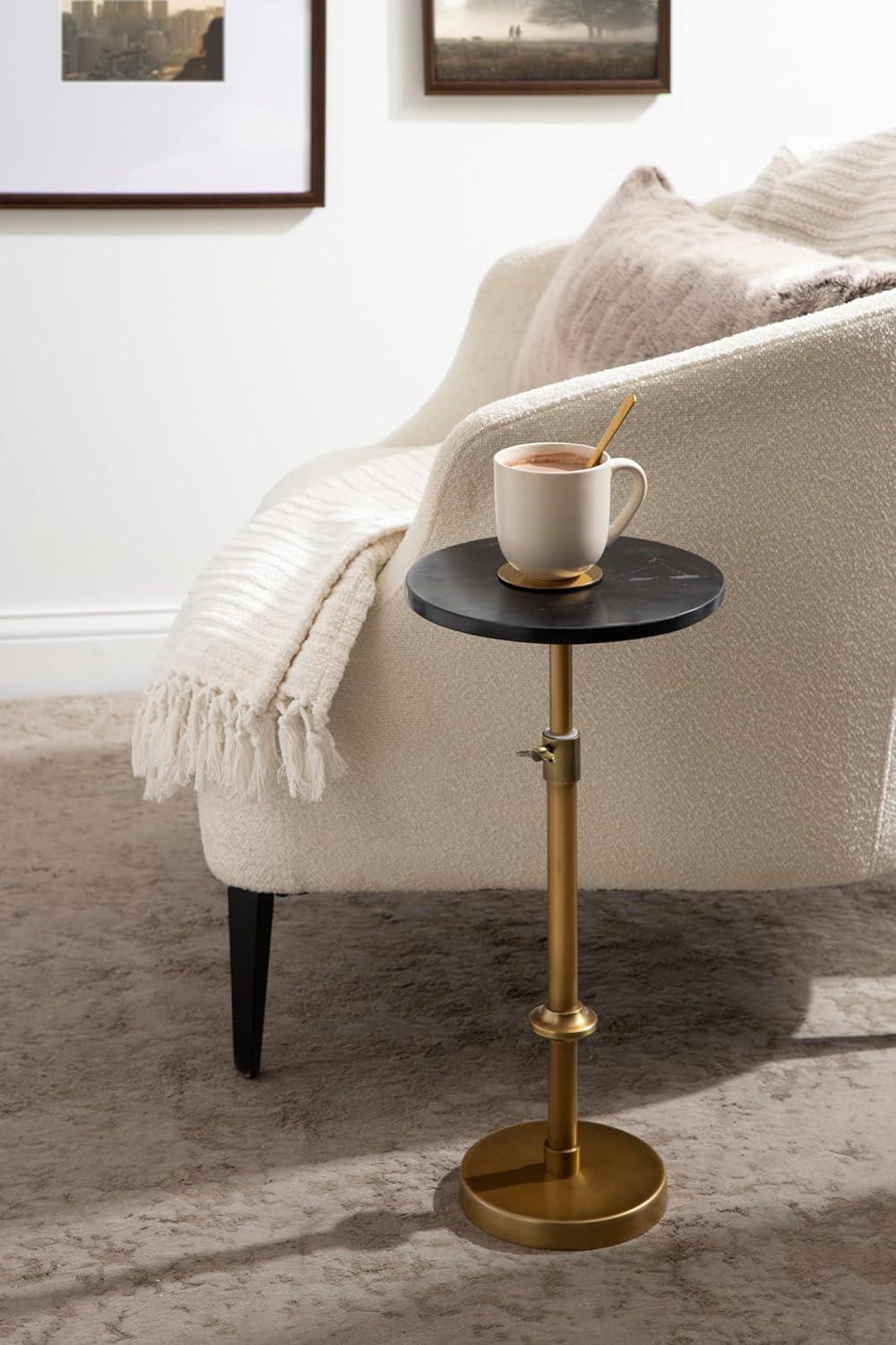 Kate and Laurel Engles Adjustable Marble Table and Plant Stand, 10x10x22, Gold
