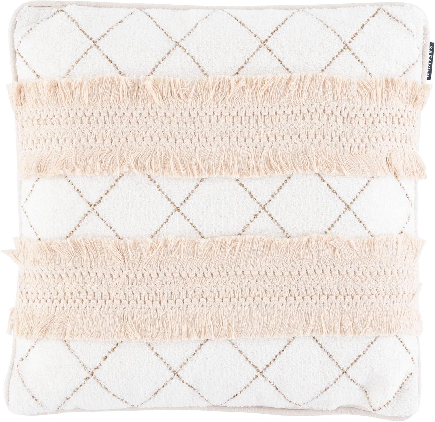 SAFAVIEH Braxton Geometric Casual 16" x 16" Plush Pillow, Cream