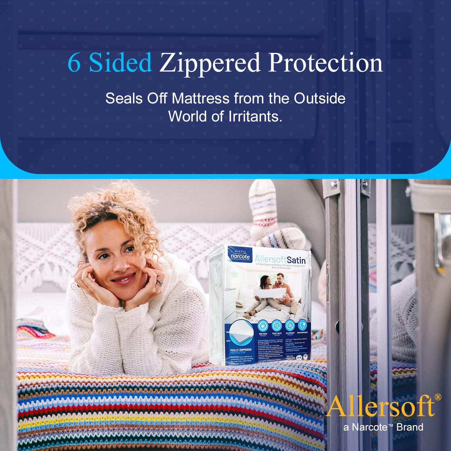 RV 6 Sided Zippered Mattress Protector with Secure Locking Zipper. Creates a seal around your mattress from Bed Bugs, Dust Mites, Allergens & Liquids from entering. Oeko-Tex certified & BPA- Free