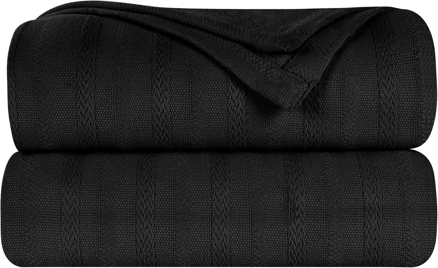 Superior Clara Cotton Striped Woven Blanket, Throw, Black