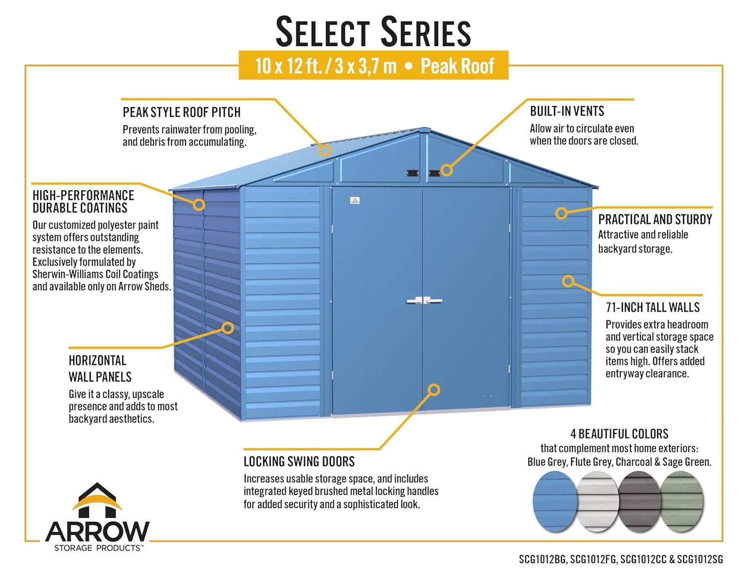 Arrow 10 ft. W x 12 ft. D Metal Storage Shed