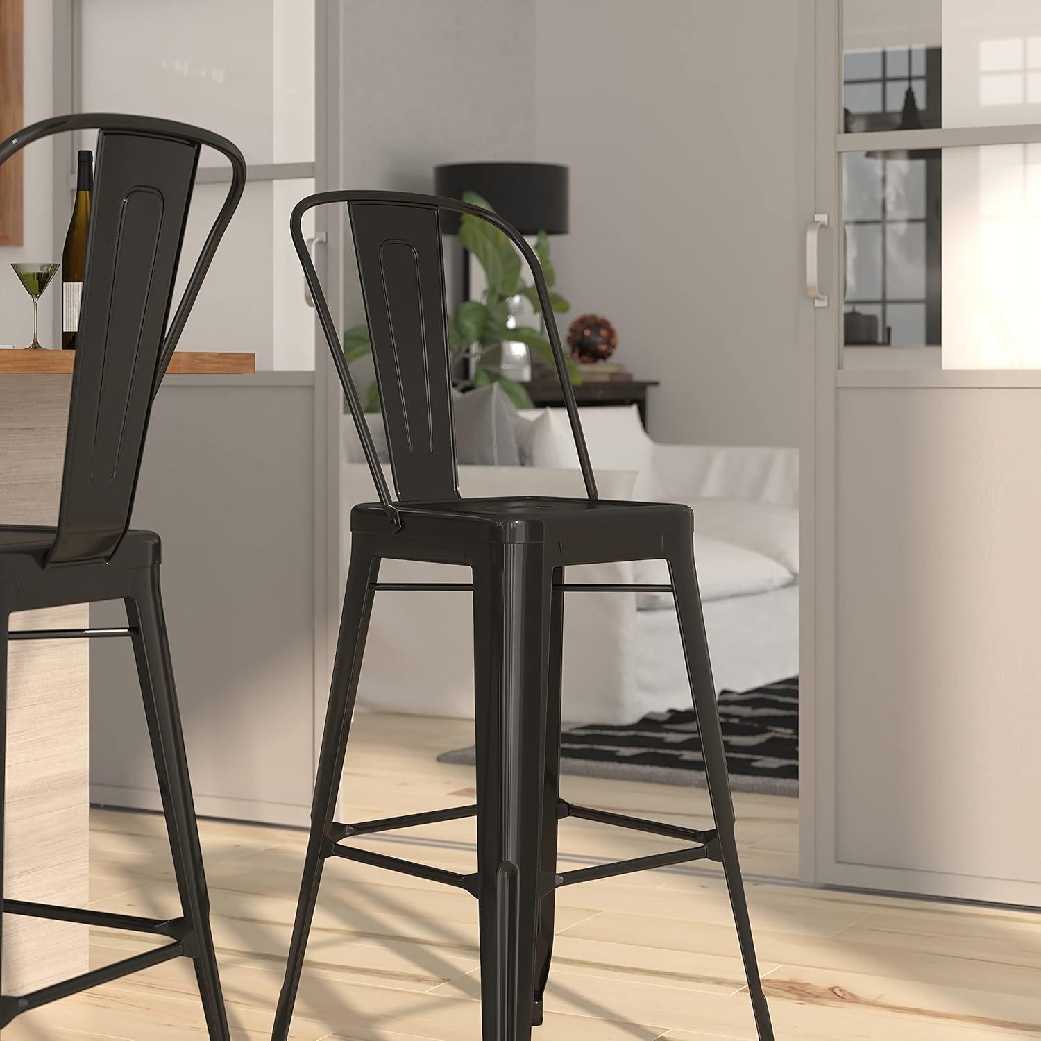 Merrick Lane White 30" High Metal Bar Height Stool with Removable Back for Indoor-Outdoor Use