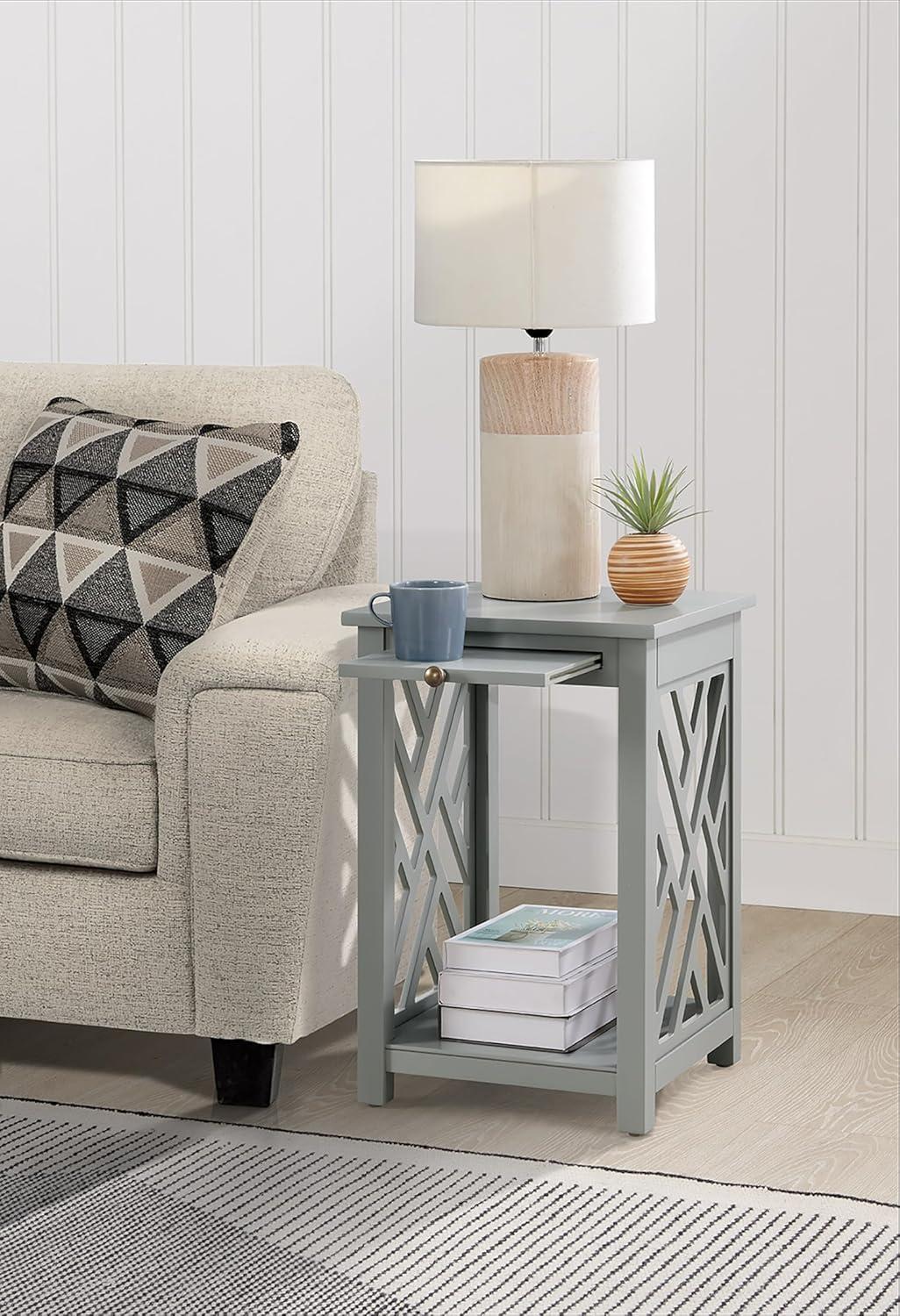 Alaterre Furniture Coventry Wood End Table with Tray Shelf and Bottom Shelf, Gray