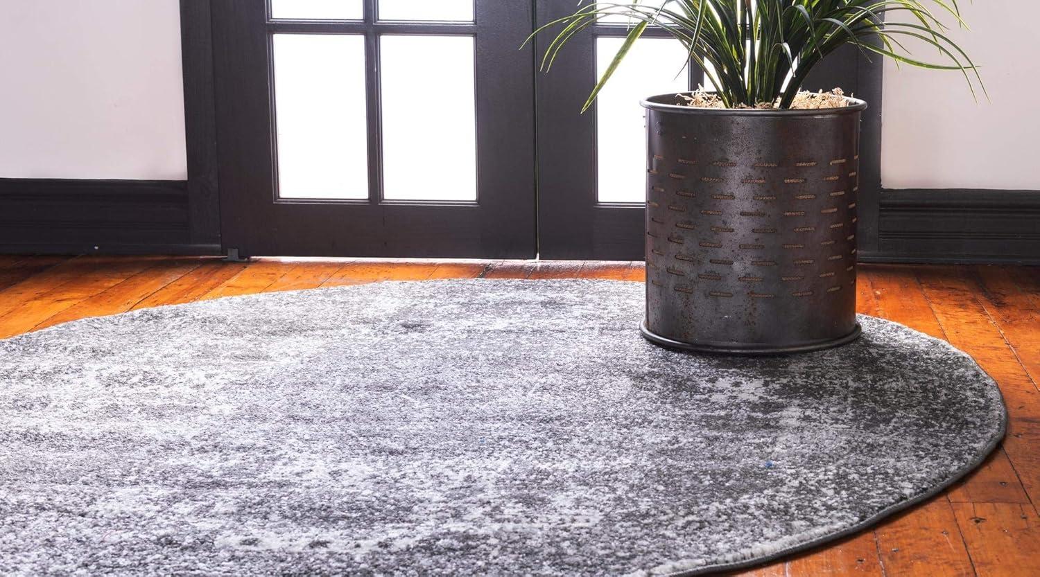 Unique Loom Bromley Collection Area Rug - Wells (3' Round Dark Gray/Gray)