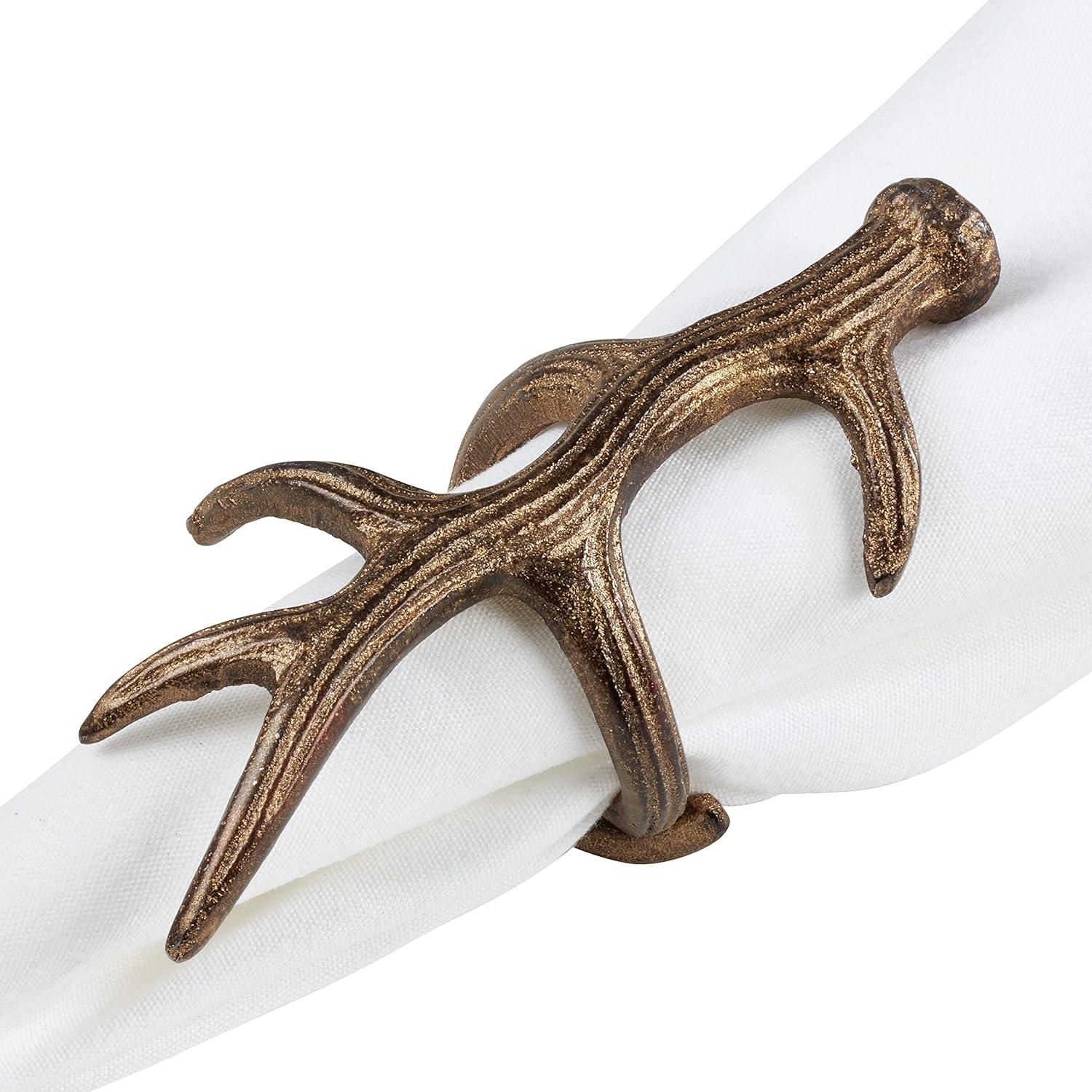 Bronze Antler Design Rustic Napkin Rings Set of 4