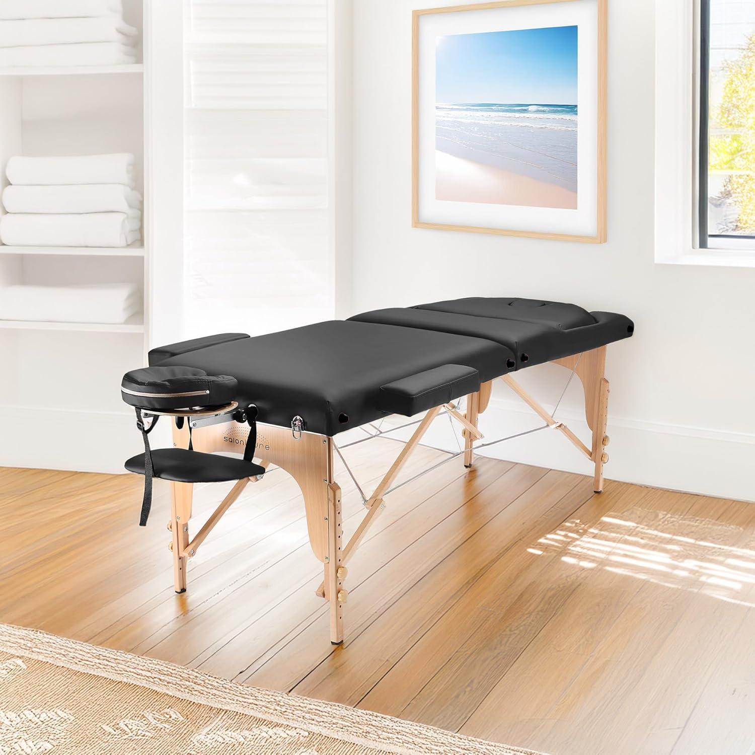 Saloniture Professional Portable Massage Table with Backrest - Black