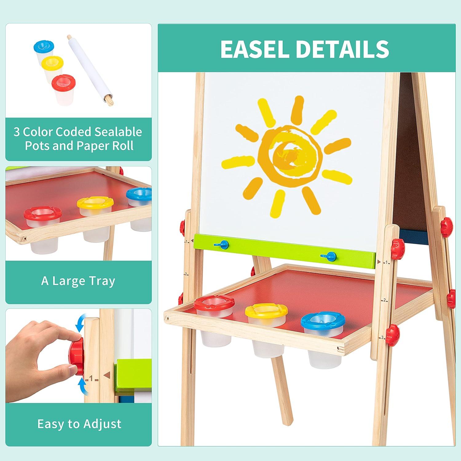 Hape All-in-One Double-Sided Art Easel w/ Paper Roll & Accessories, Blackboard & Magnetic Whiteboard