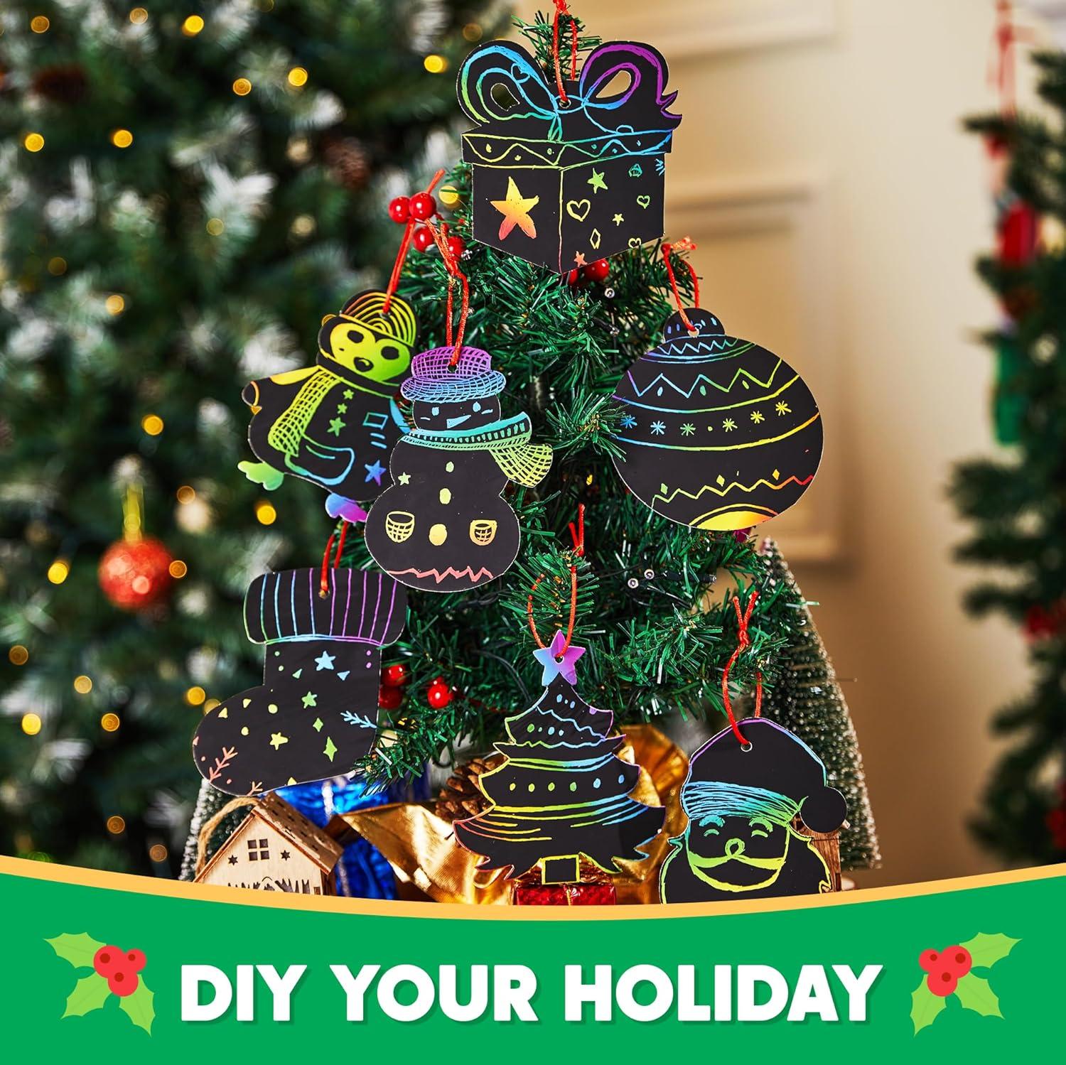 JOYFY 72pcs Rainbow Christmas Scratch Cards Ornament