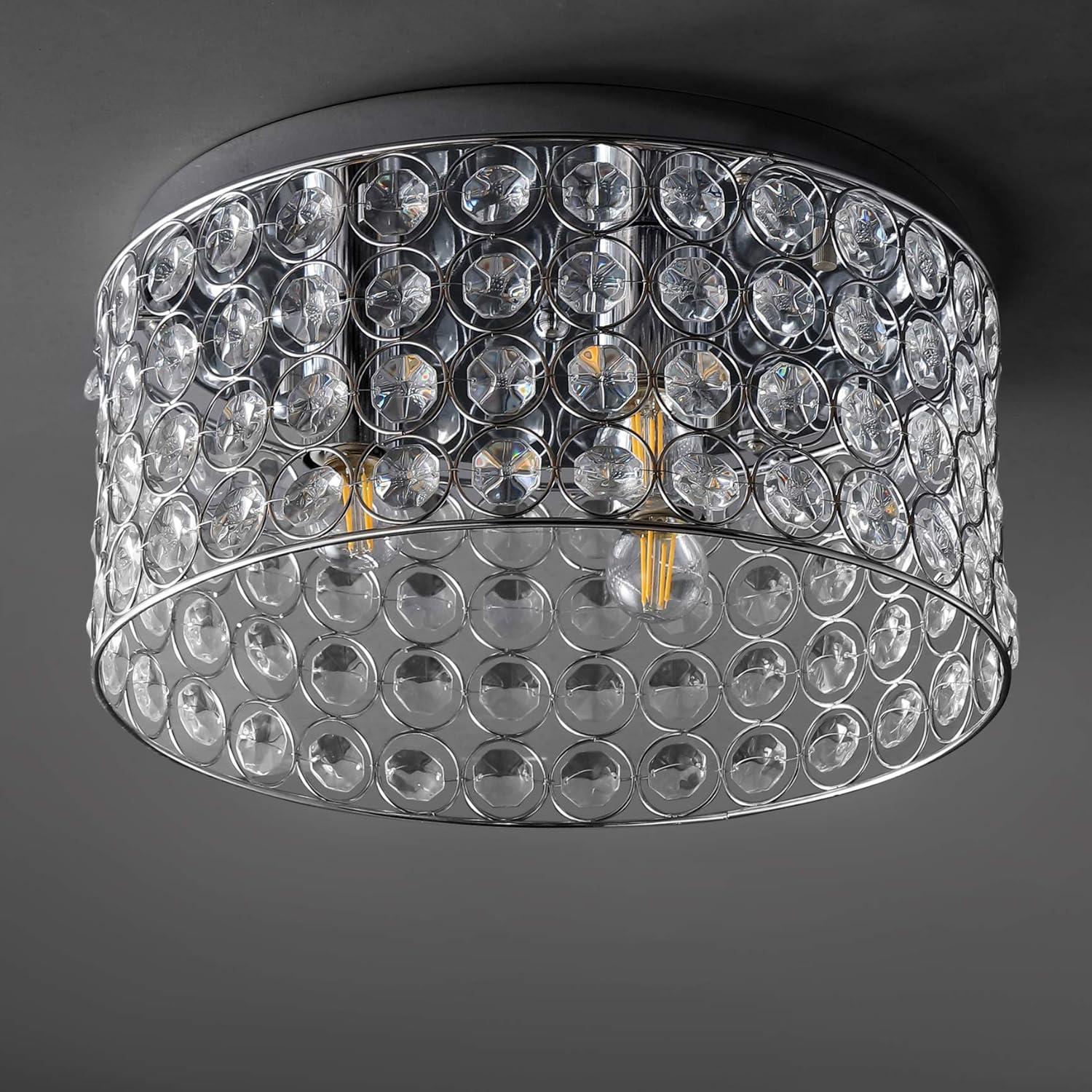 Ellen 15" 3-Light Crystal/Metal LED Flush Mount, Chrome