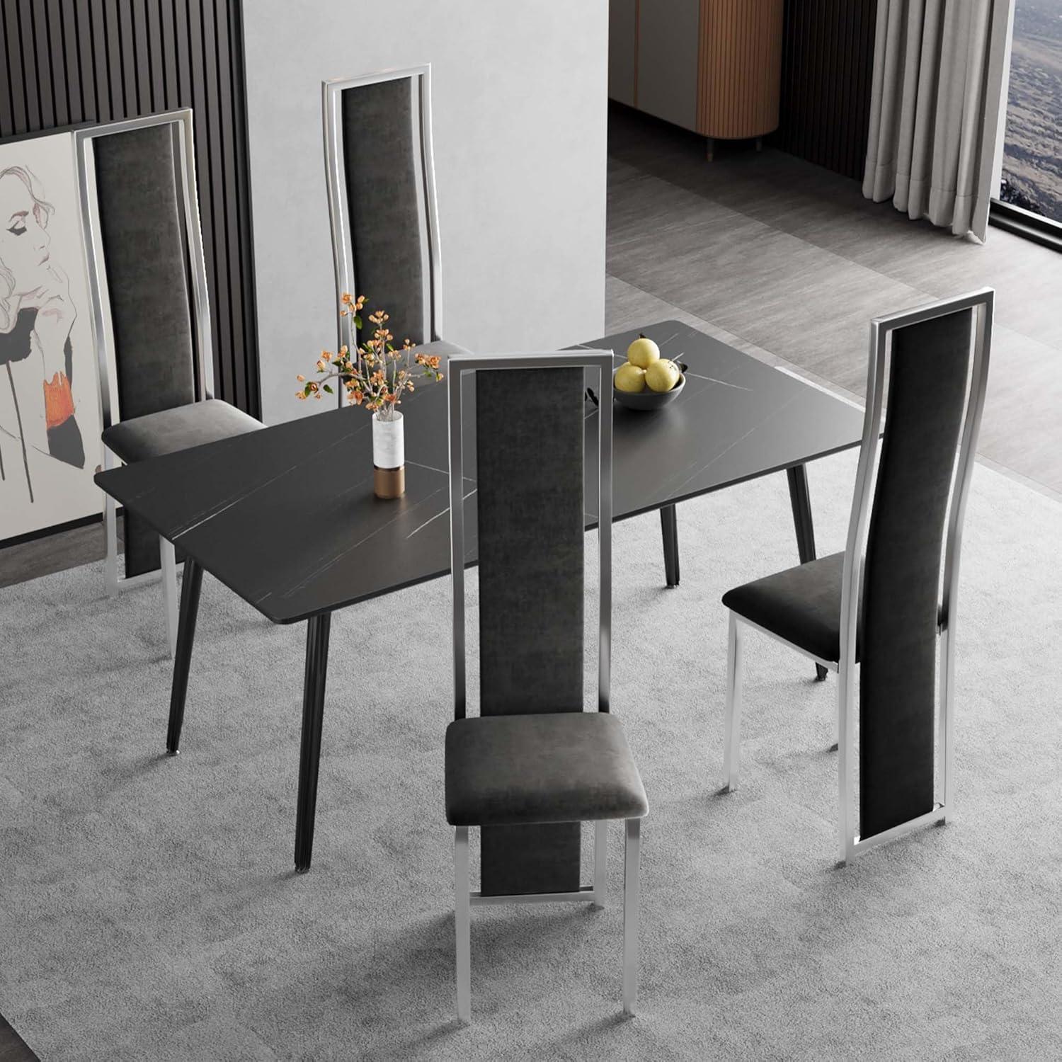 MIFI White Velvet Dining Chairs Set of 2, High-back , Kitchen & Dining Room Chairs , Sillas De Comedor ,Fabric Upholstered, Silver Chrome Metal Legs (White, 2 Pcs)