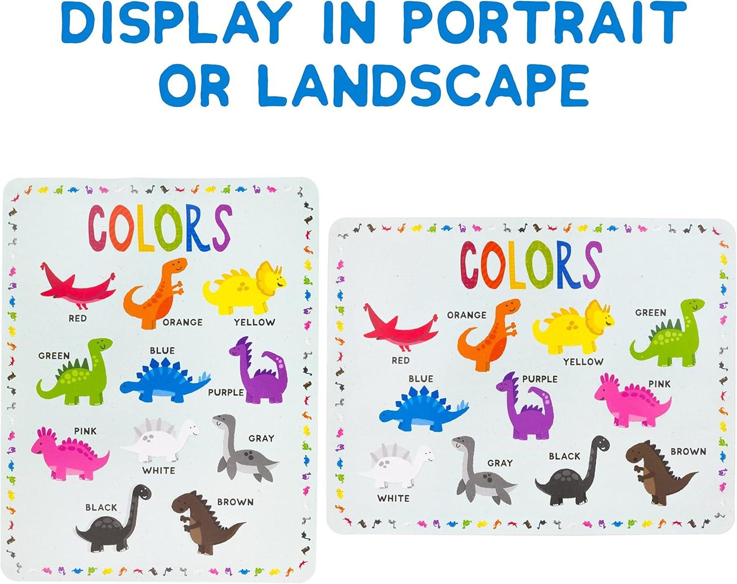 8-Pack Reversible Classroom Wall Posters 22" x 17" - Learn The Alphabet, Colors, Days, Months, Numbers, Shapes, & USA Map - Educational Posters by Pint-Size Scholars