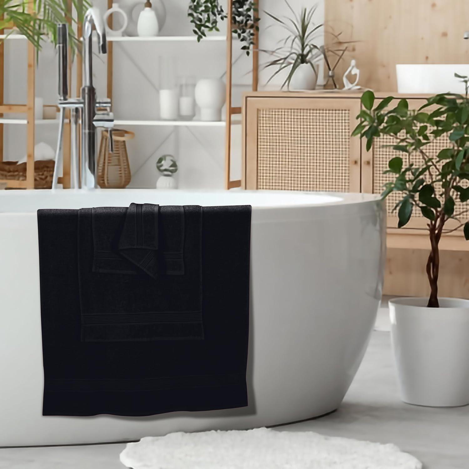 BELIZZI HOME Juego de 6 Toallas de Algodón Ultrasuaves, Contiene 2 Toallas de Baño de 28x55 Pulgadas, 2 Toallas de Mano de 16x24 Pulgadas y 2 Paños de Lavado de 12x12 Pulgadas, Ideal para el Uso Diario, Compacto y Liviano - Negro