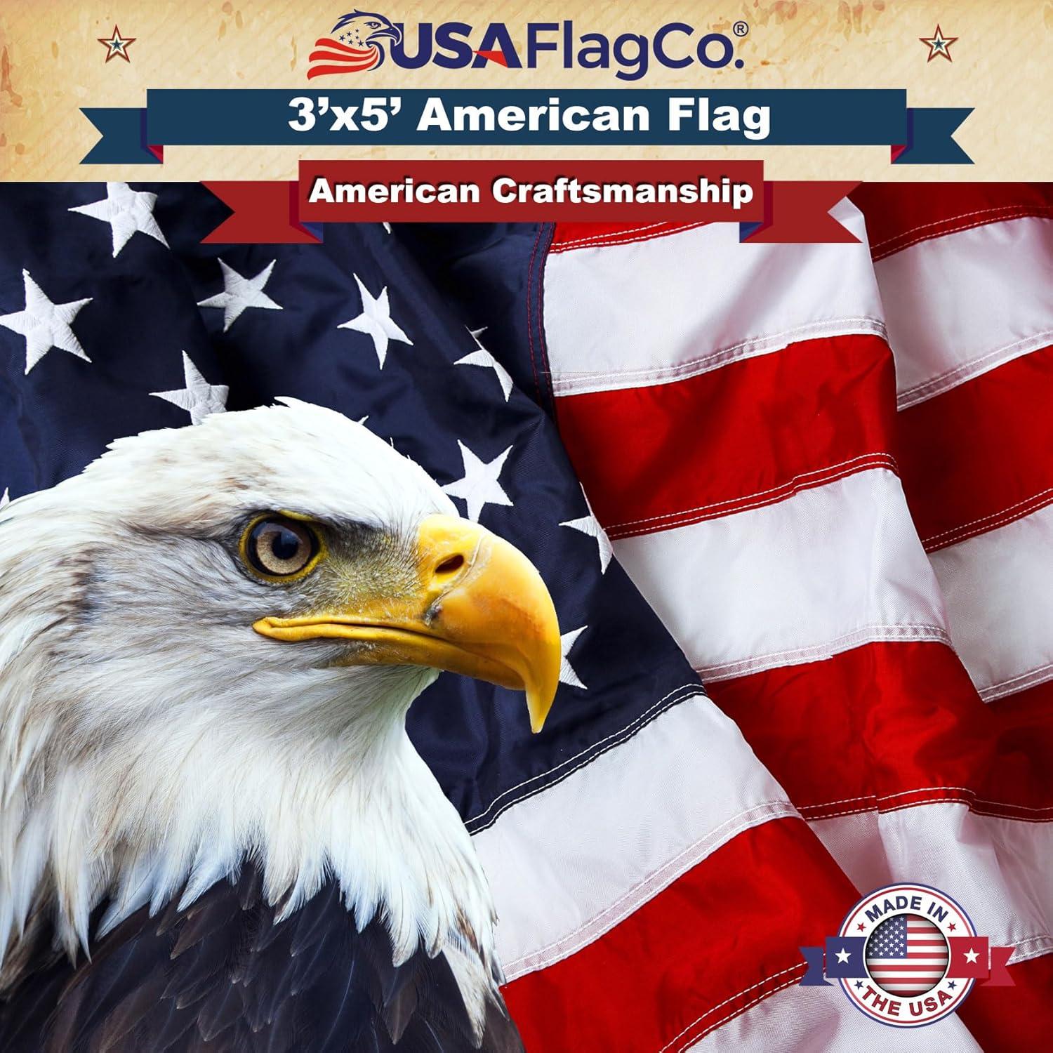 3x5 American Flag for Outside Outdoor Heavy Duty-Nylon USA Flags- Embroidered US Flags Sewn Stripes with Brass Grommets