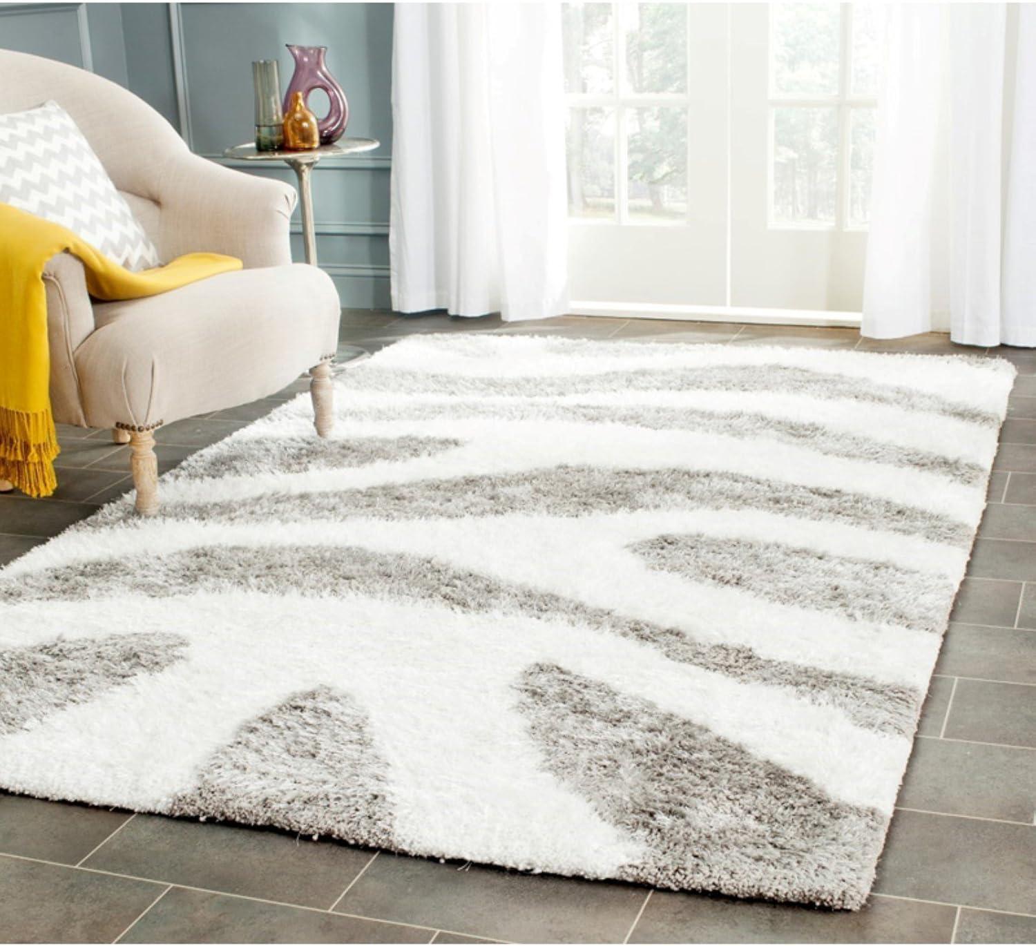 Ivory Shag Hand-Tufted 9' x 12' Rectangular Area Rug with Non-Slip Feature