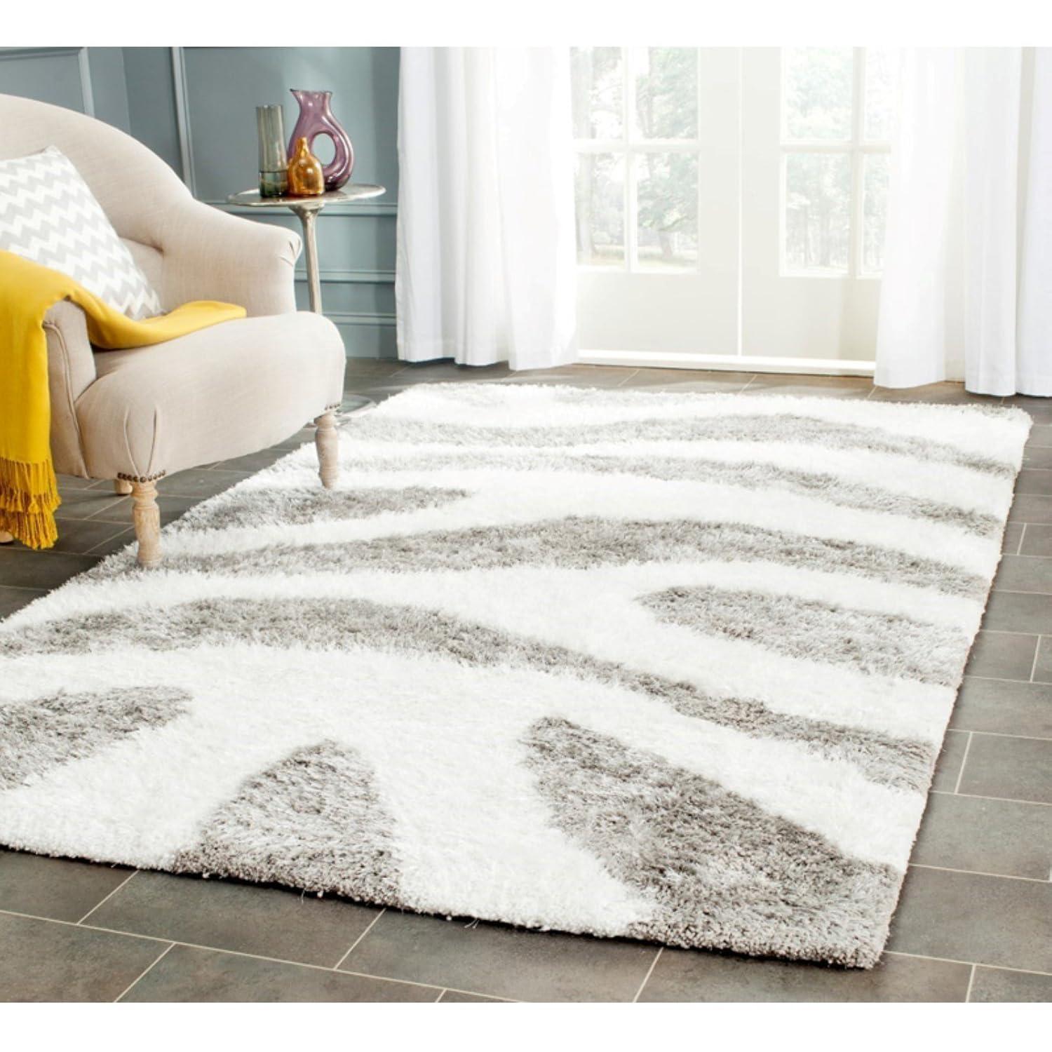 SAFAVIEH Barcelona Shag Collection Area Rug - 9' x 12', Ivory & Silver, Handmade Abstract, 1.75-inch Thick Ideal for High Traffic Areas in Living Room, Bedroom (BSG321A)